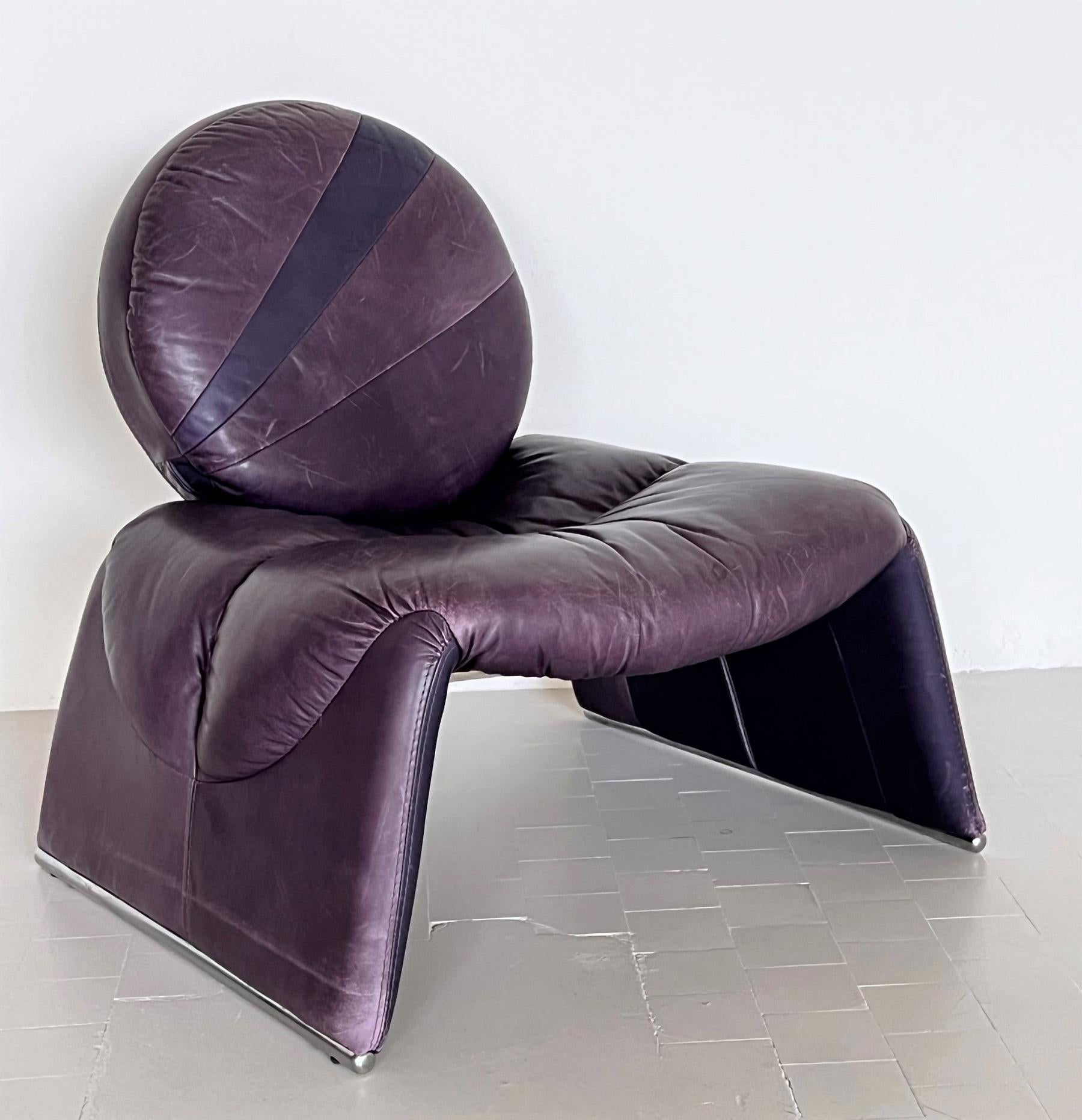 Vittorio Introini Lounge Chair P35 in Purple for Saporiti, 1980s For Sale 8
