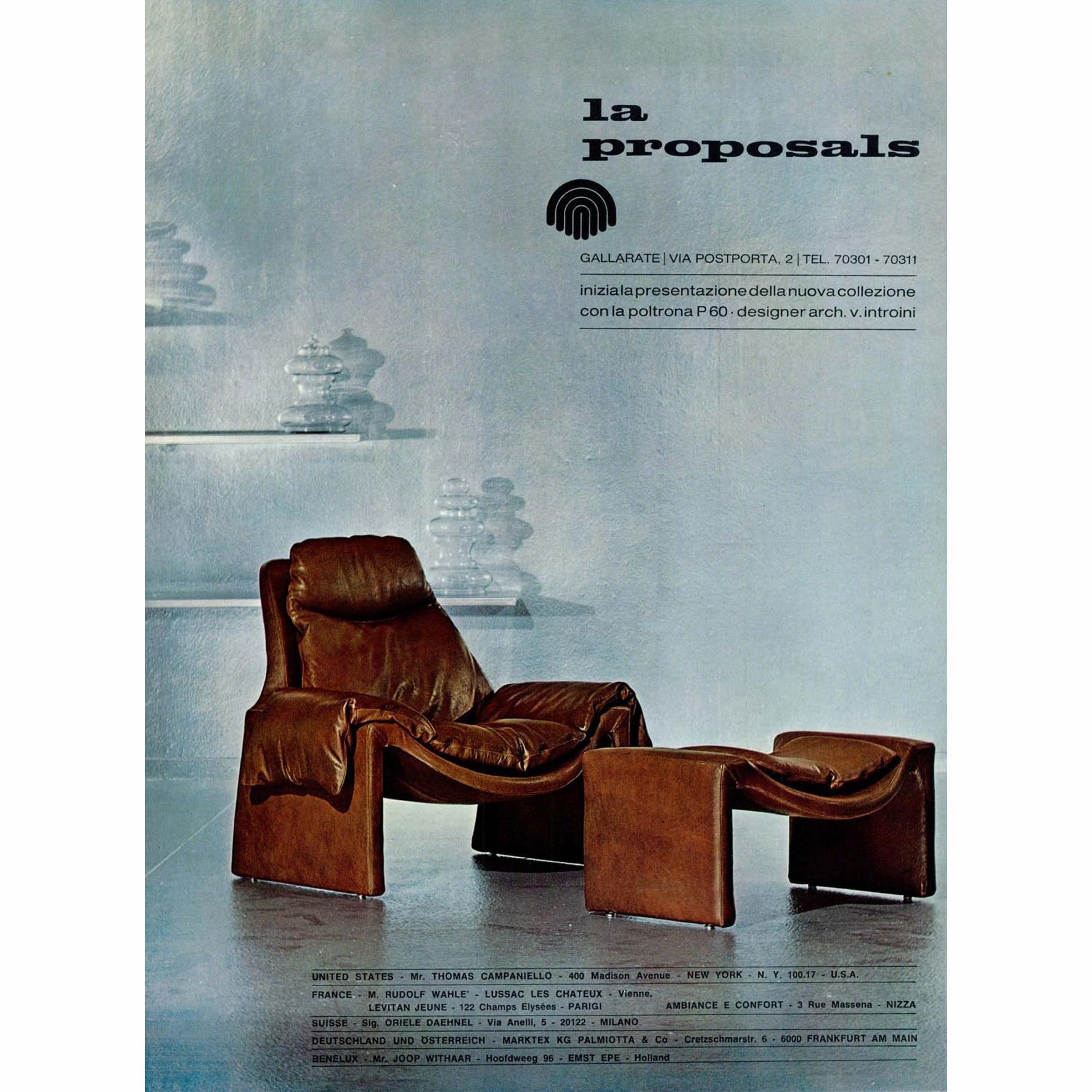 Mid-20th Century Vittorio Introini, P60, Armchair and Ottoman, La Proposals, 1969