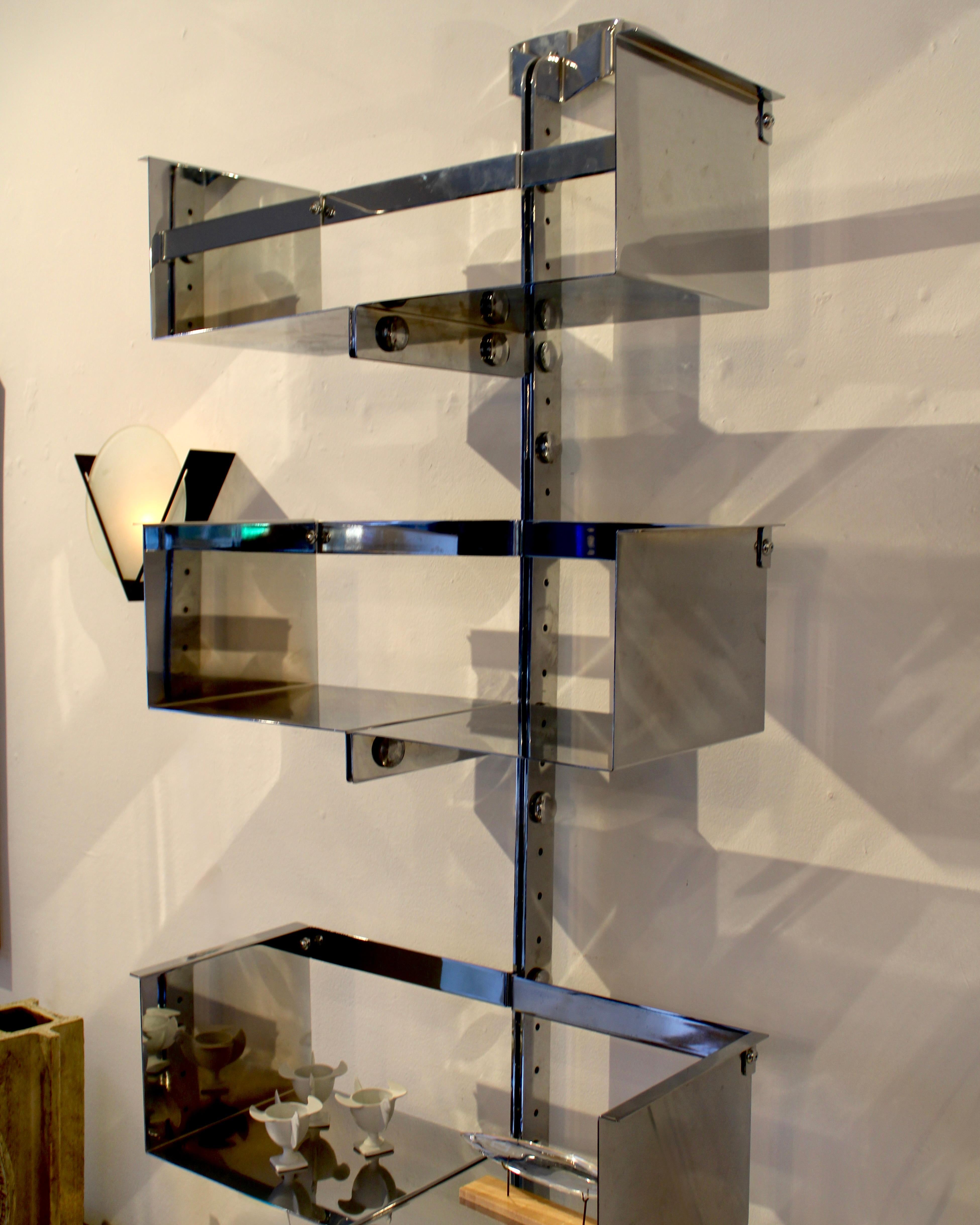 Stainless Steel Vittorio Introini Pair of Adjustable Bookshelf Library Systems P700