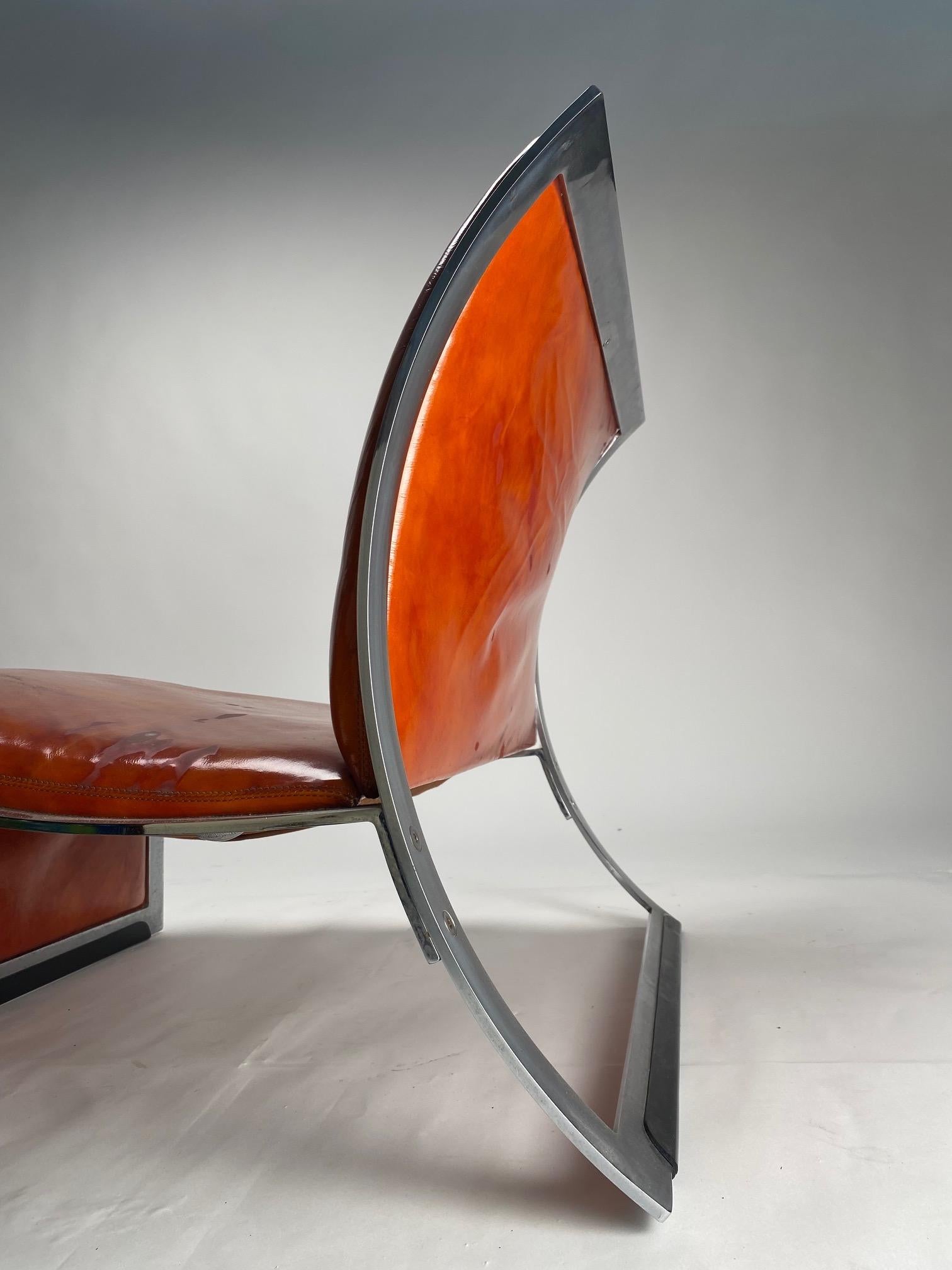 Vittorio Introini  Paire de fauteuils en métal chromé et cuir pour Saporiti en vente 4