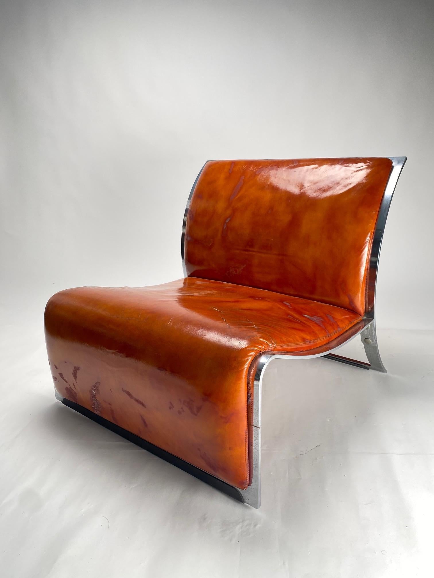 Vittorio Introini  Paire de fauteuils en métal chromé et cuir pour Saporiti en vente 2