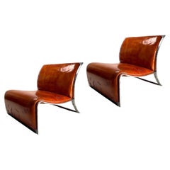 Vittorio Introini  Paar Sessel aus verchromtem Metall und Leder für Saporiti