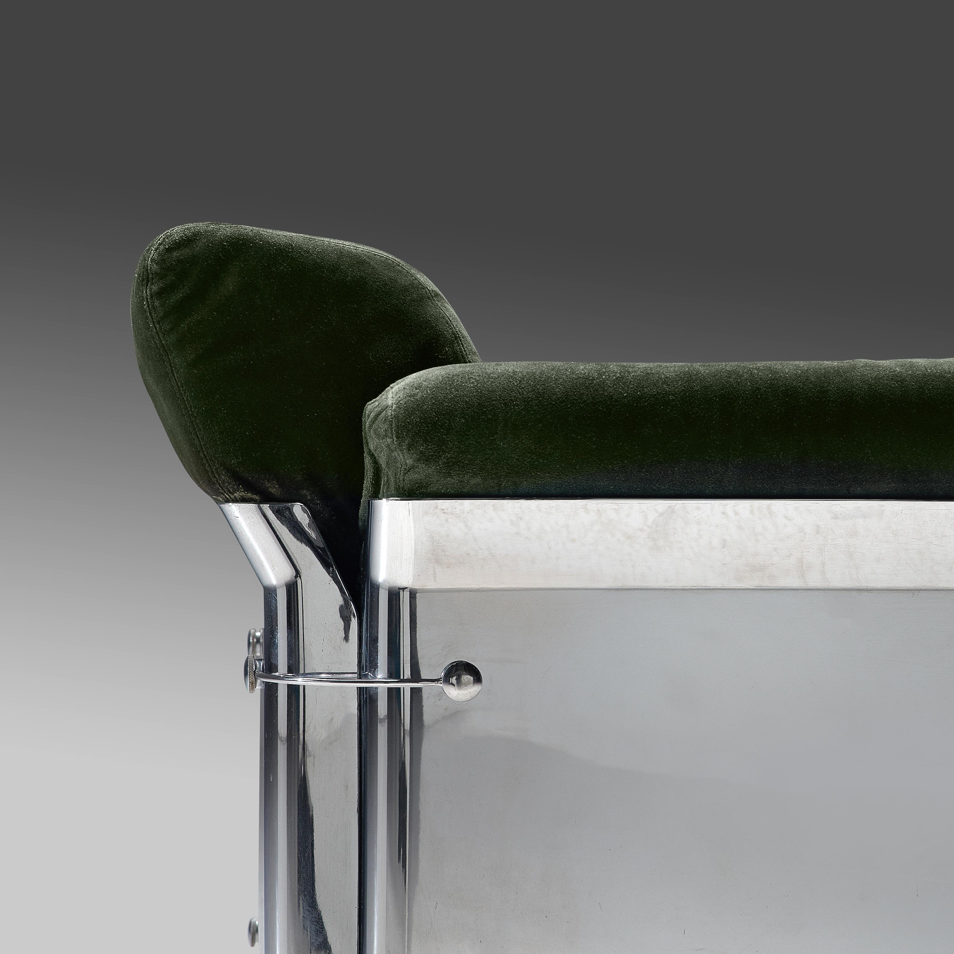 Suede Vittorio Introini Pair of 'Larissa' Lounge Chairs in Green Leather