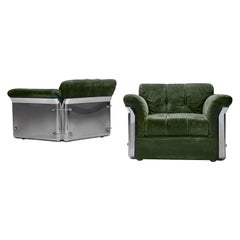 Vittorio Introini Pair of 'Larissa' Lounge Chairs in Green Leather