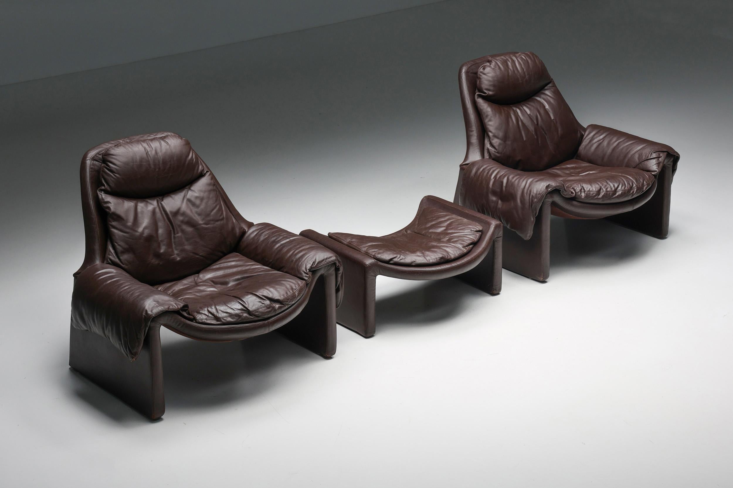 Mid-Century Modern Vittorio Introini 'Proposals' P60 Pair of Lounge Chair with Ottoman, Saporiti