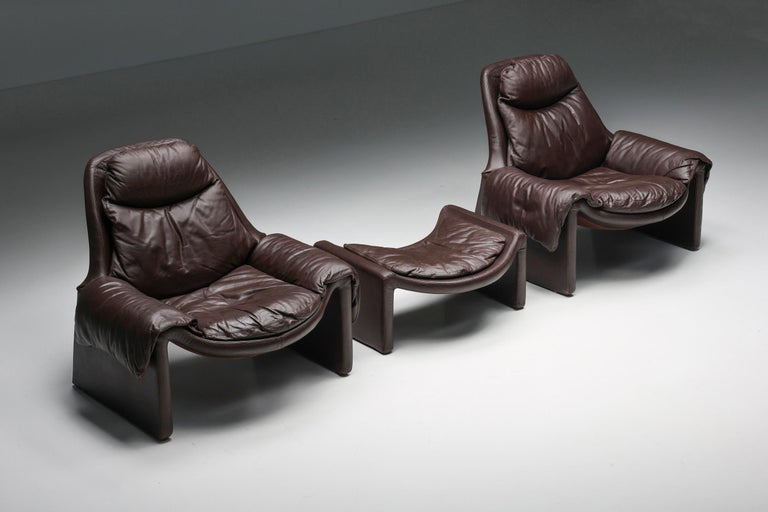 Mid-Century Modern Vittorio Introini 'Proposals' P60 Pair of Lounge Chair with Ottoman, Saporiti For Sale