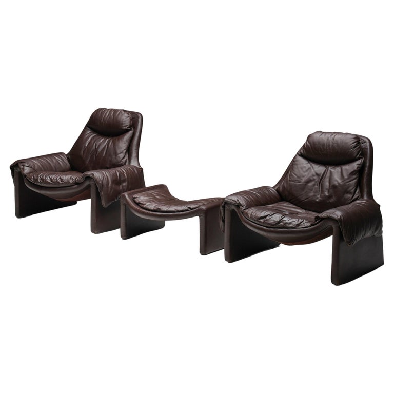 Vittorio Introini 'Proposals' P60 Pair of Lounge Chair with Ottoman, Saporiti For Sale