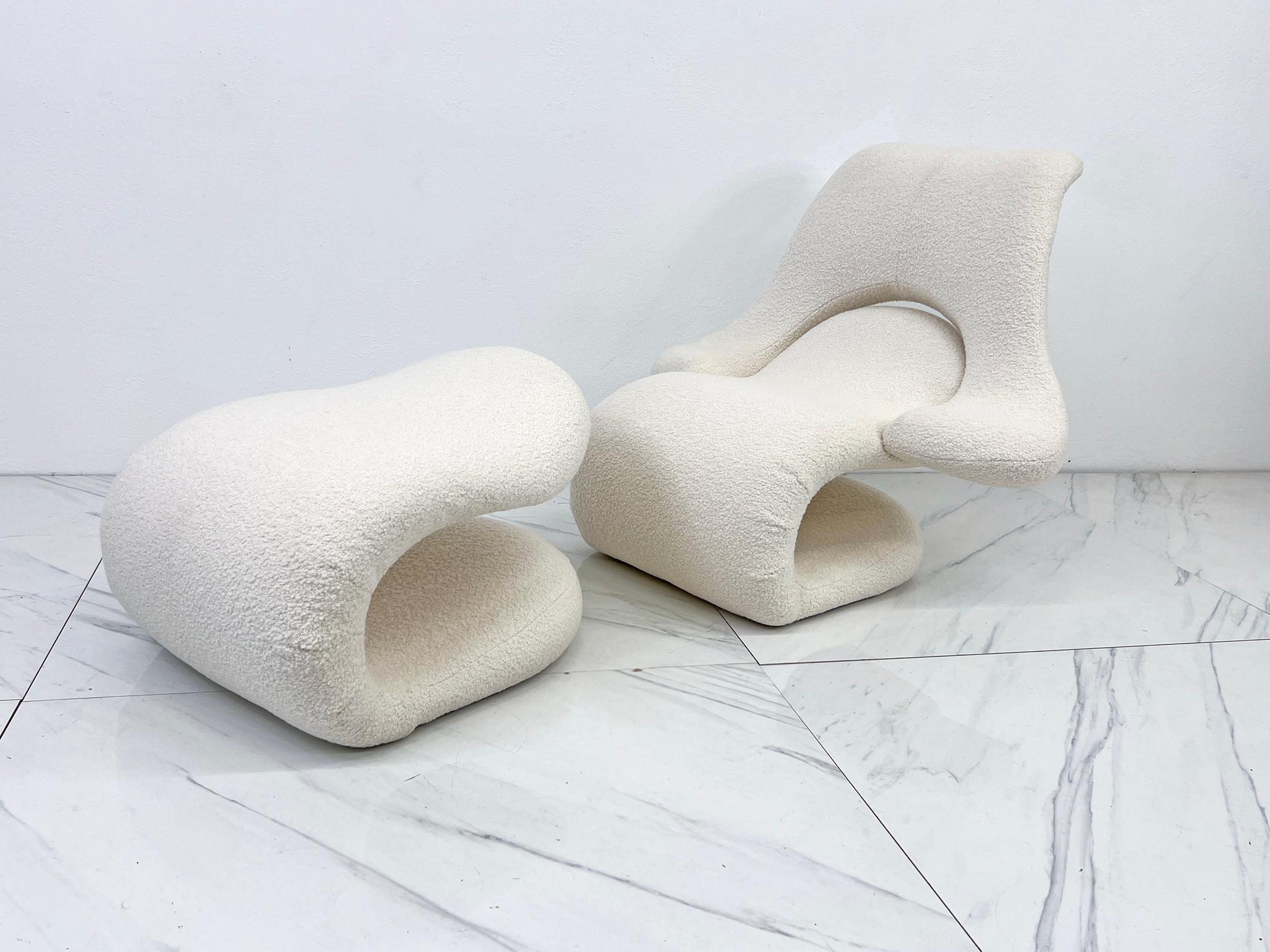 Sillón Relax y Reposapiés Vittorio Introini, Boucle belga, Felice Rossi, 1978 en Bueno estado para la venta en Culver City, CA