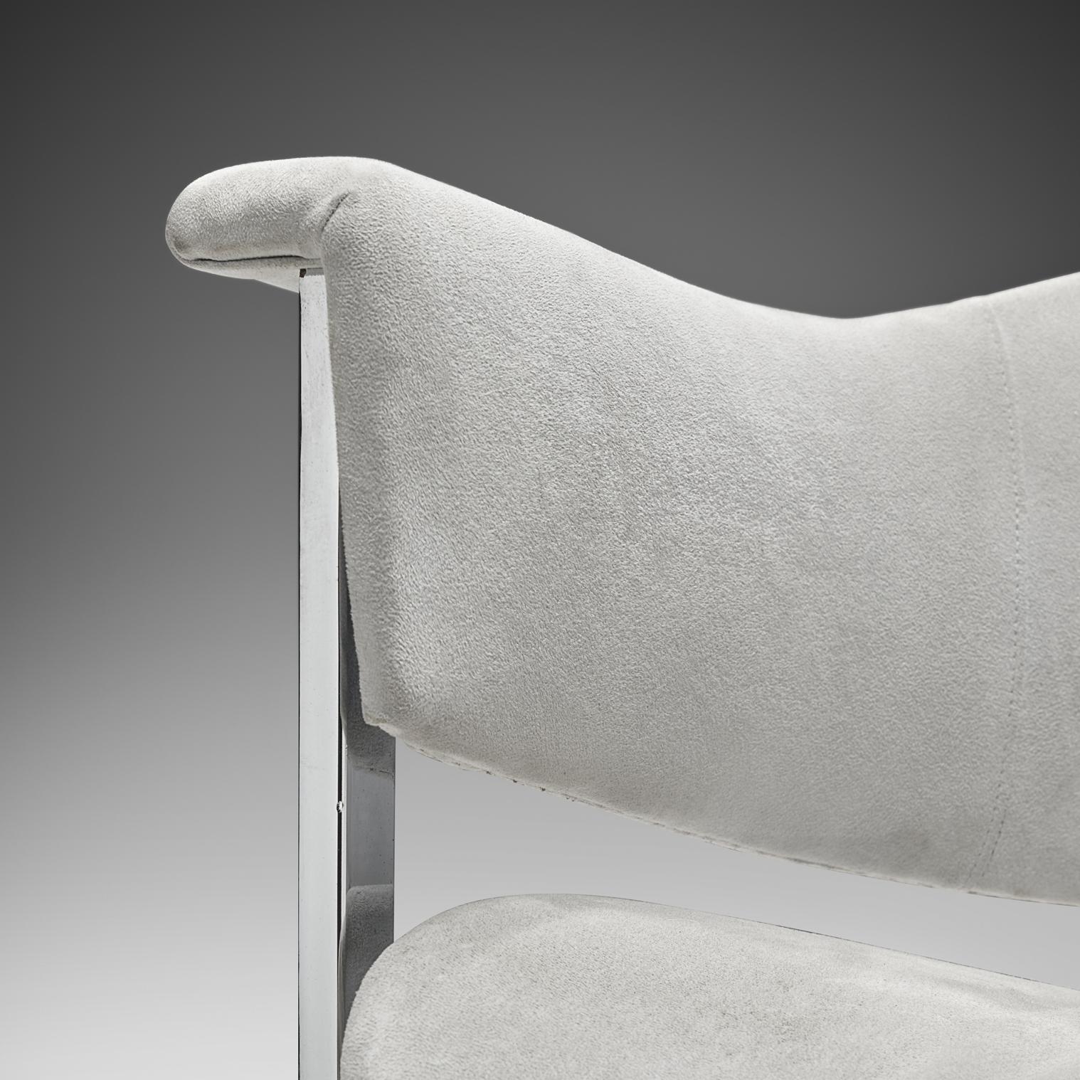 Vittorio Introini Set of Four Dining Chairs in Chromed Steel & Grey Fabric 3