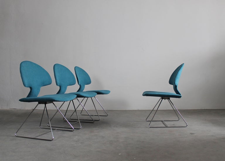 Mid-Century Modern Vittorio Introini Set of Four Longobarda Chairs by Saporiti 1960s Italy For Sale