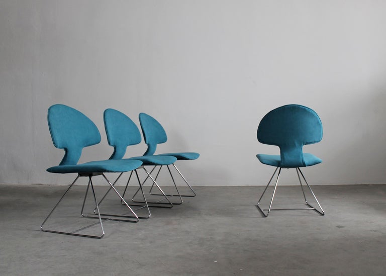 Italian Vittorio Introini Set of Four Longobarda Chairs by Saporiti 1960s Italy For Sale