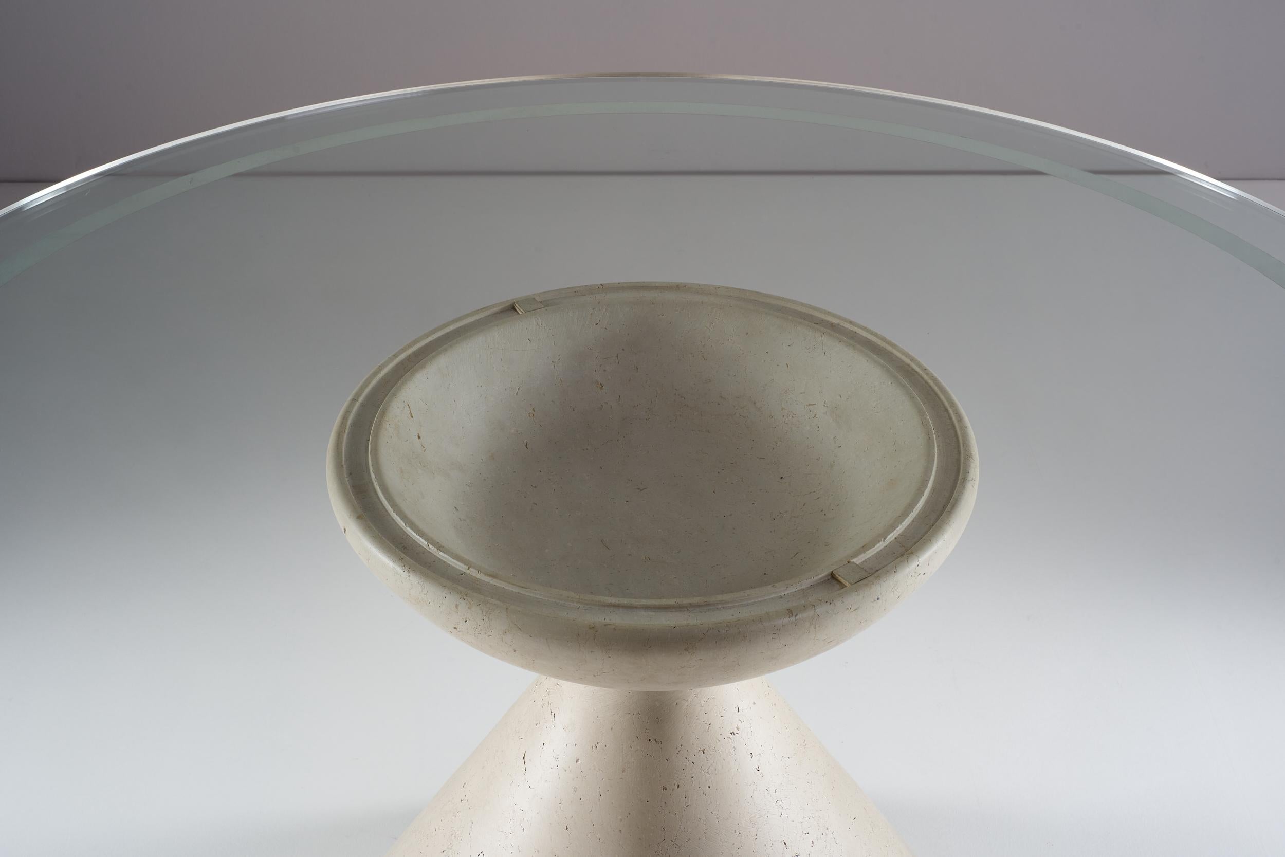 Mid-Century Modern Vittorio Introini Table with Marble Base and Crystal Top, circa 1980