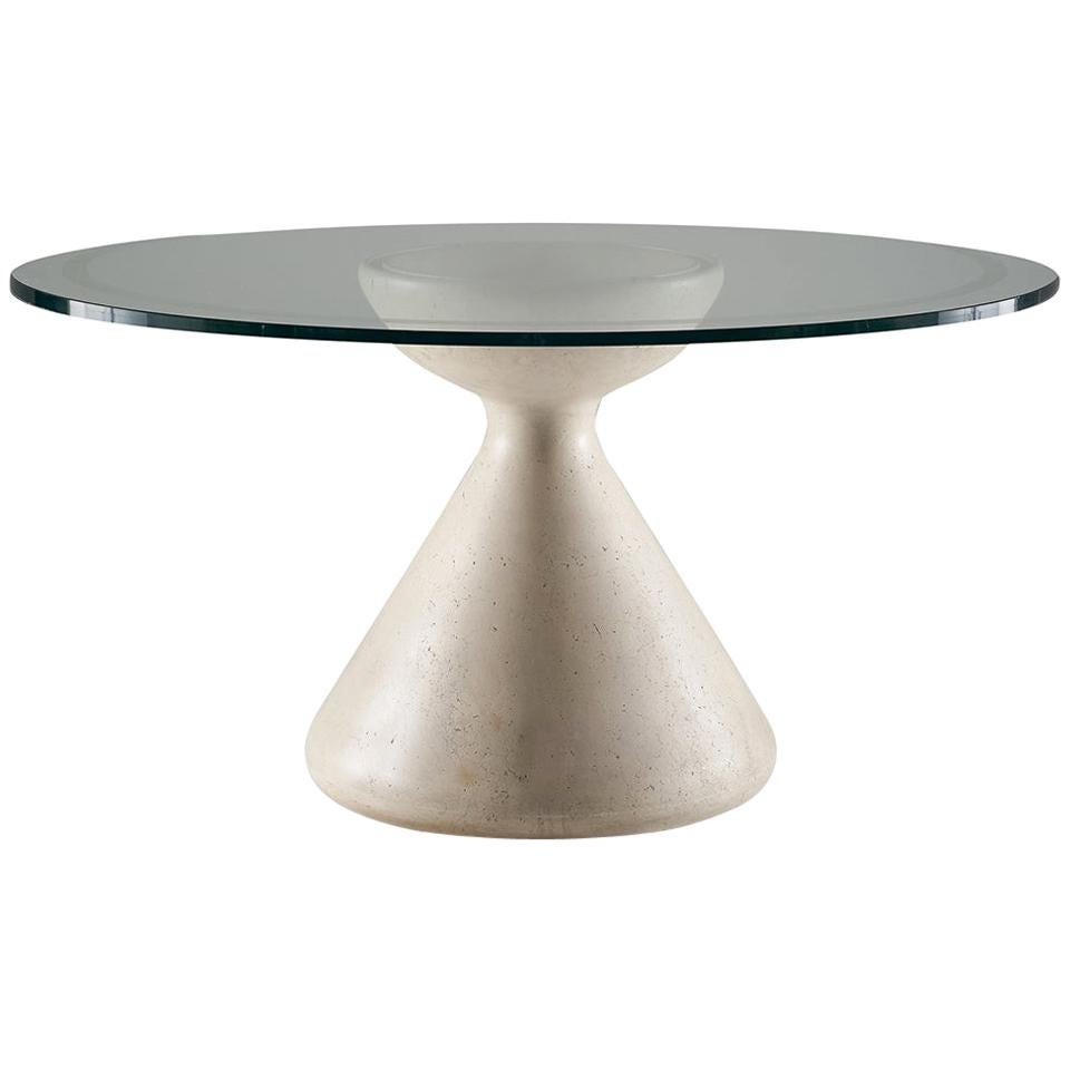Vittorio Introini Table with Marble Base and Crystal Top, circa 1980 For Sale