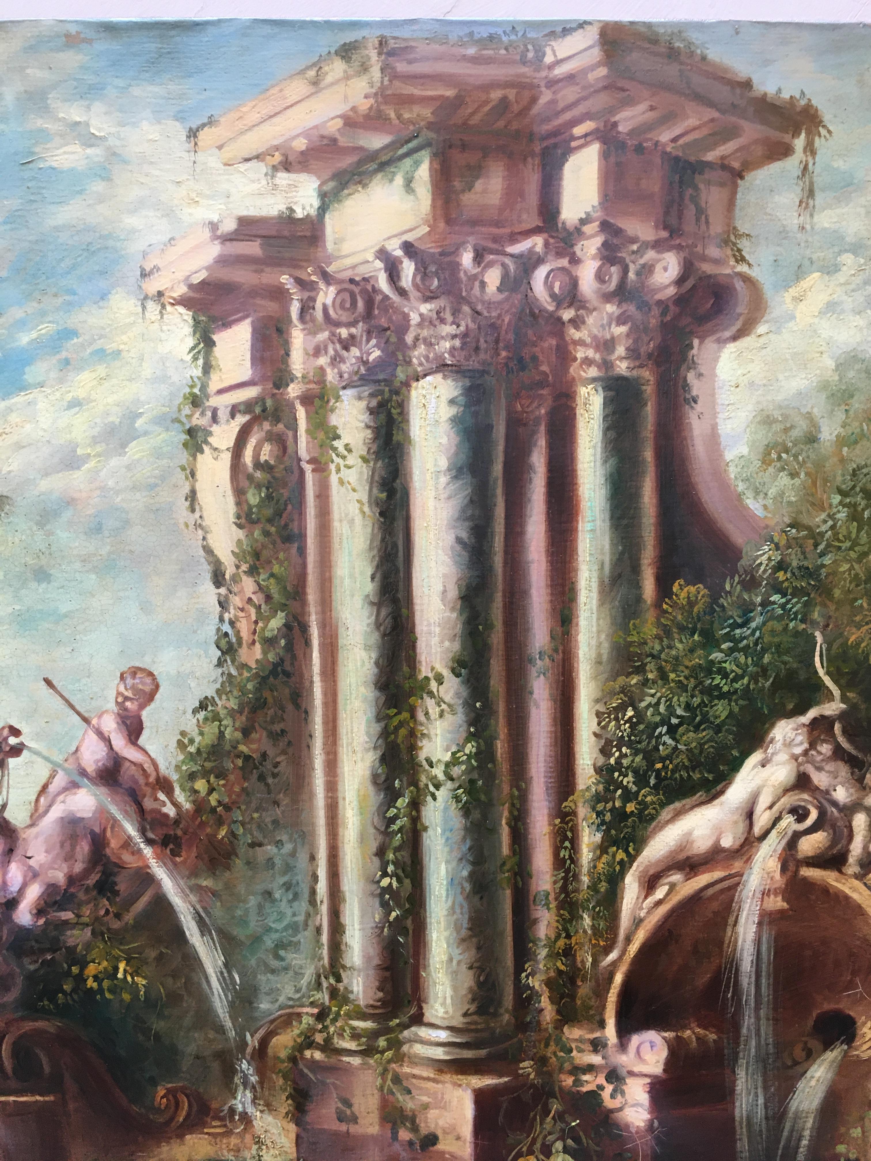 CAPRICCI LANDESCAPE -Roman School -  Italian Oil on Canvas Painting For Sale 3