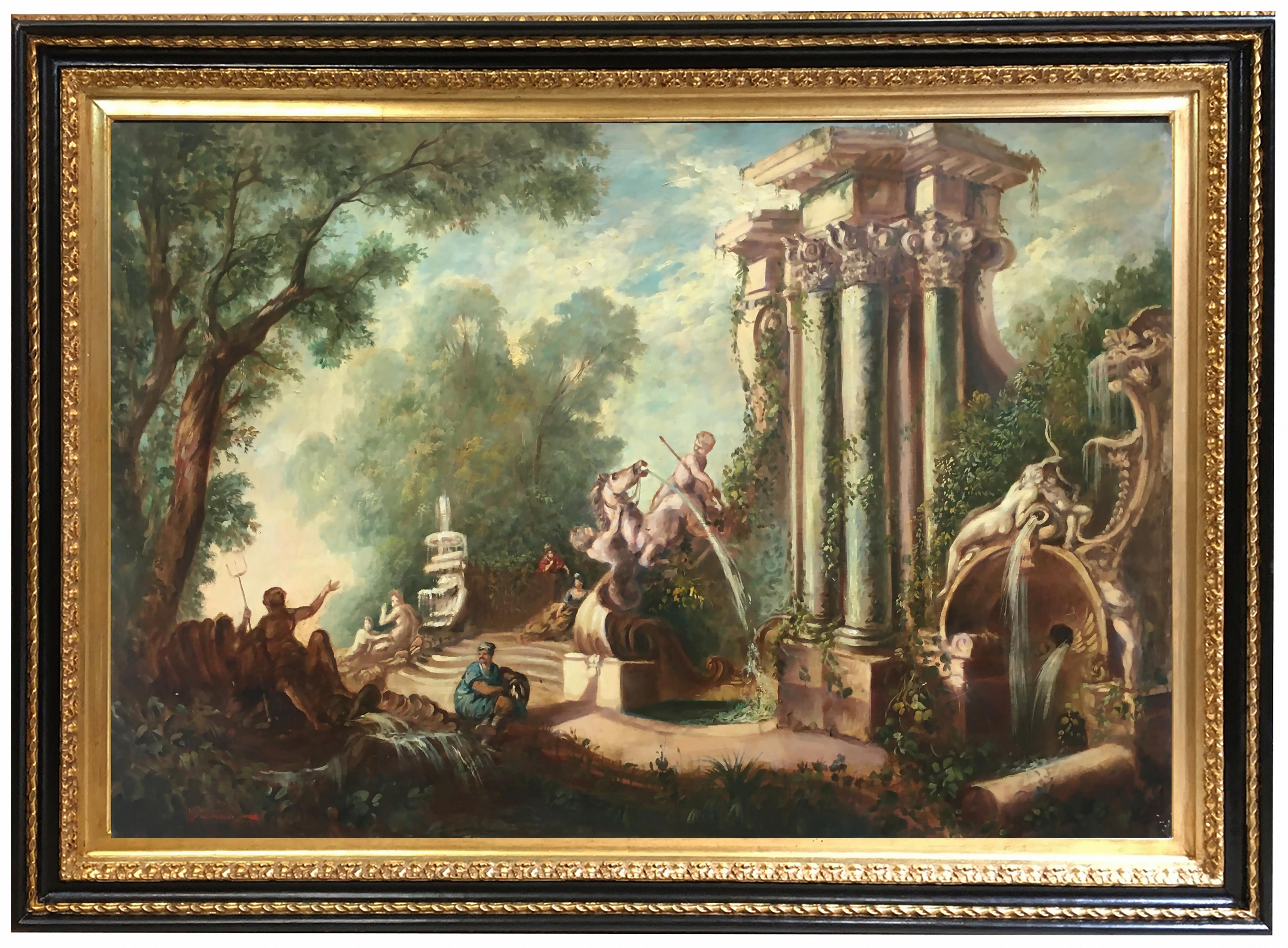 CAPRICCI LANDESCAPE -Roman School -  Italian Oil on Canvas Painting