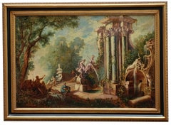 CAPRICCI LANDESCAPE -Roman School -  Italian Oil on Canvas Painting