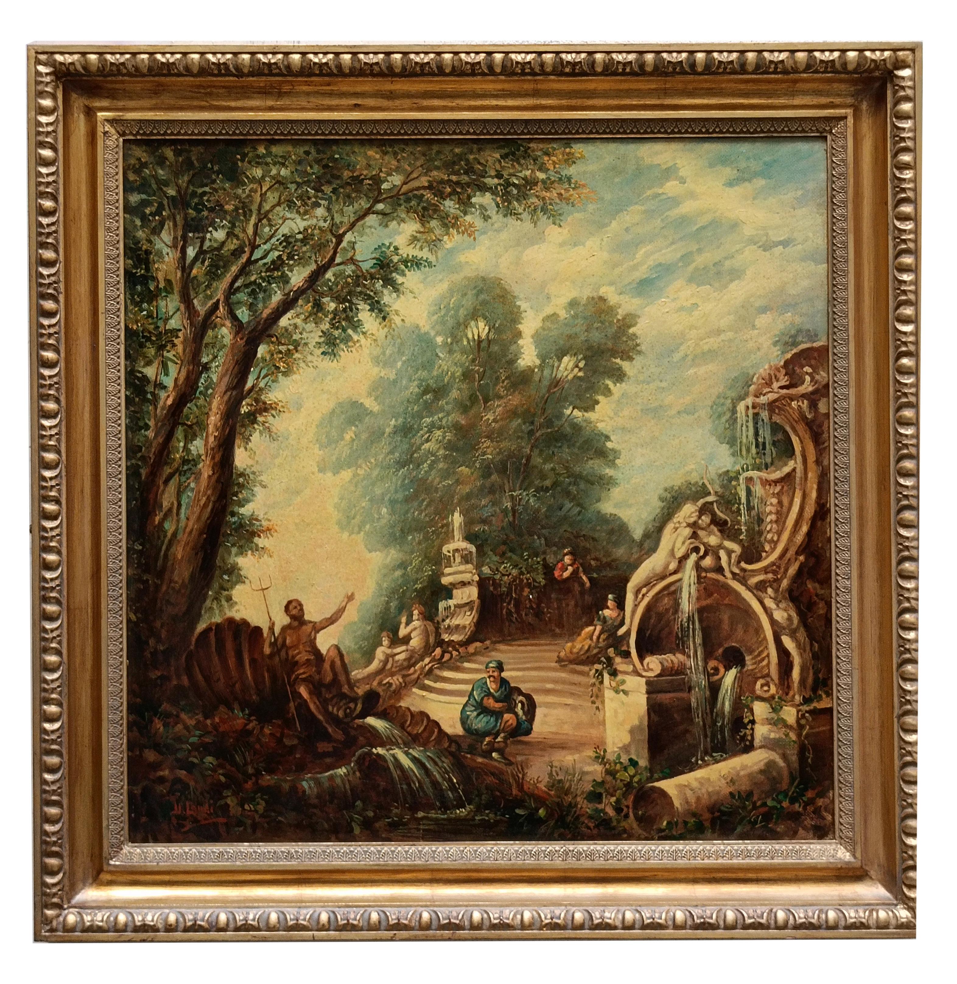 Vittorio Landi Figurative Painting – CAPRICCI LANDESCAPE – Italienische Schule – Gemälde in Öl auf Leinwand