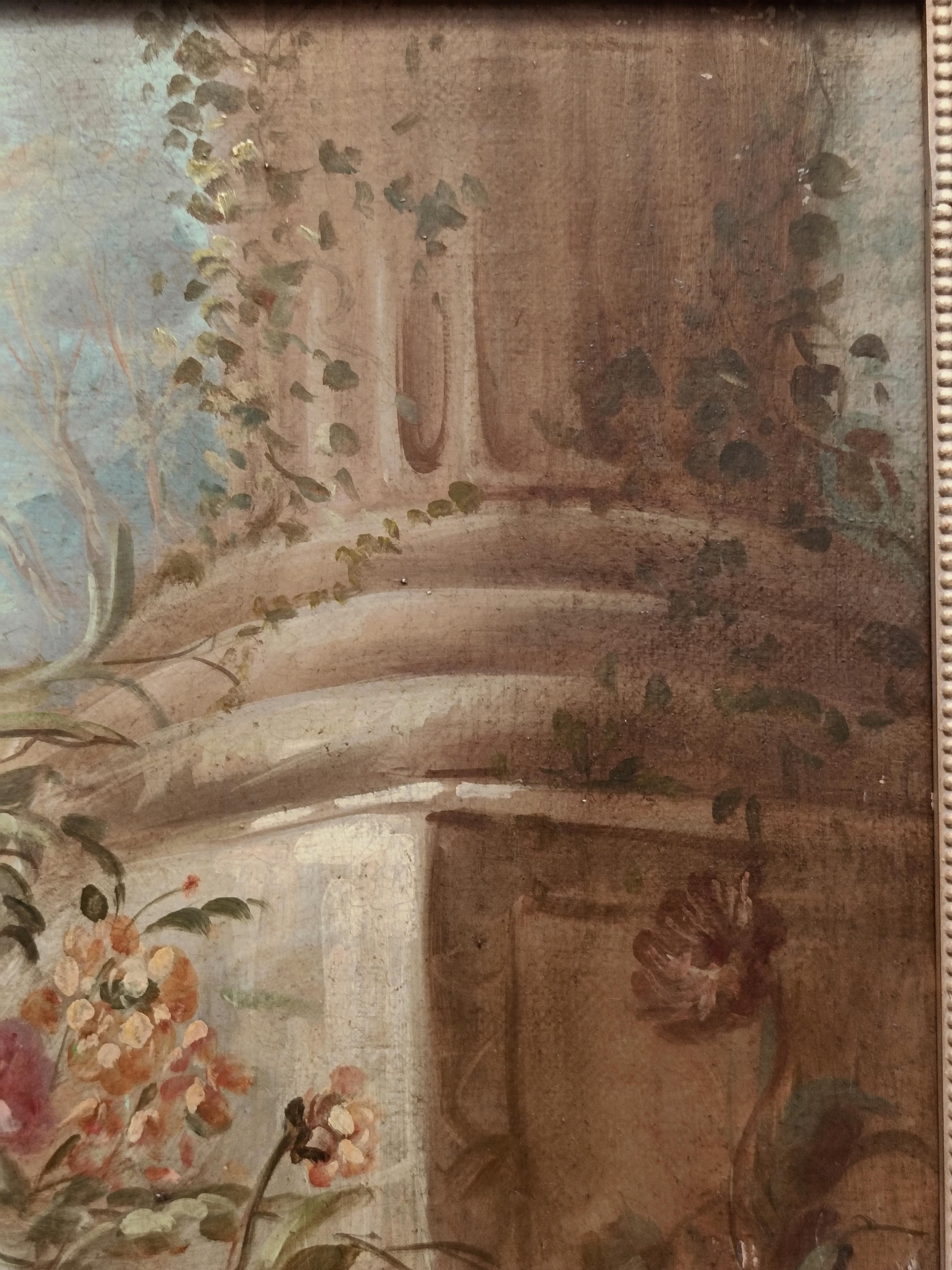 FLORES Y RUINAS - Escuela Italiana - Bodegón Óleo sobre Lienzo en venta 8