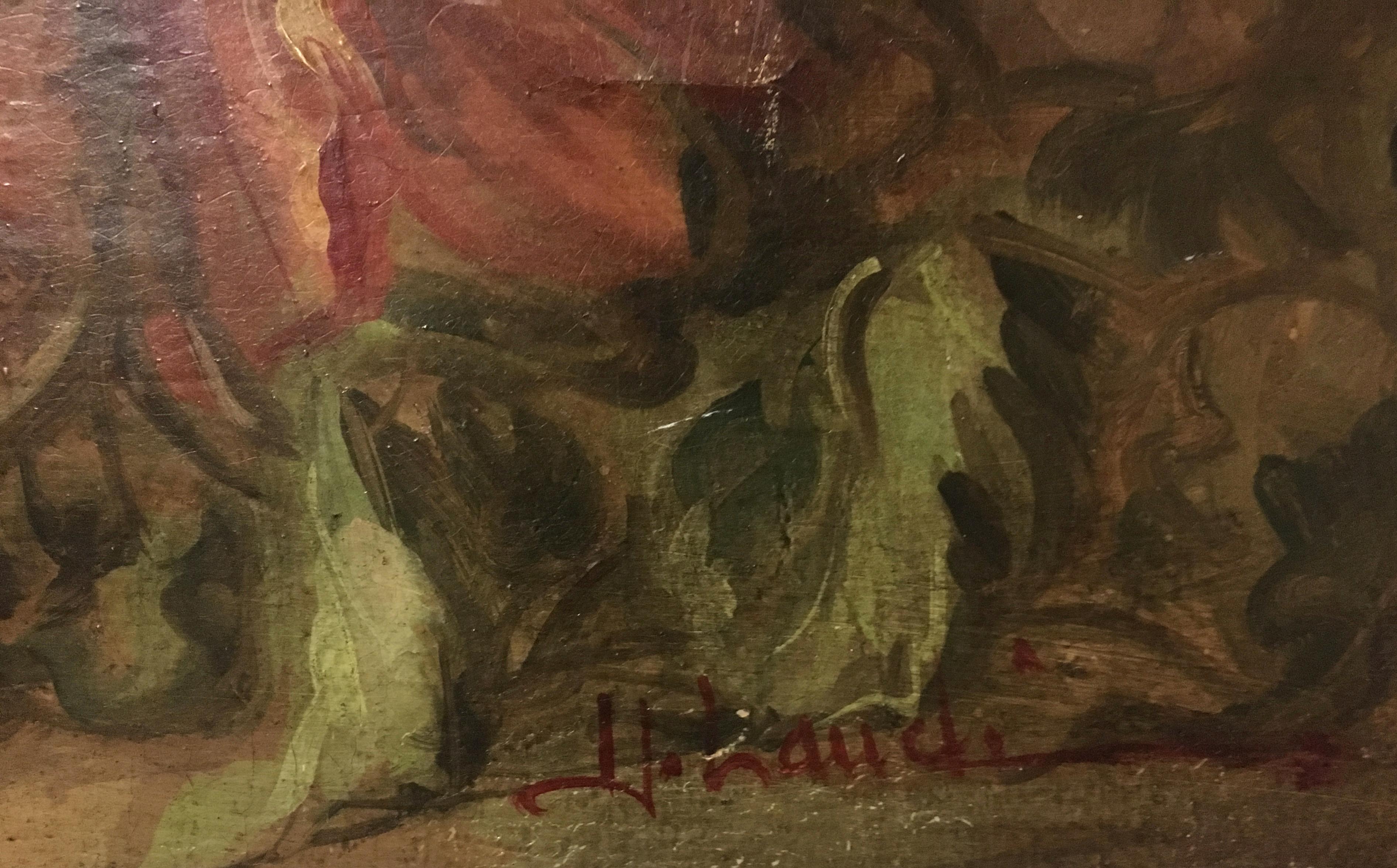 FLORES Y RUINAS - Escuela Italiana - Bodegón Óleo sobre Lienzo en venta 2