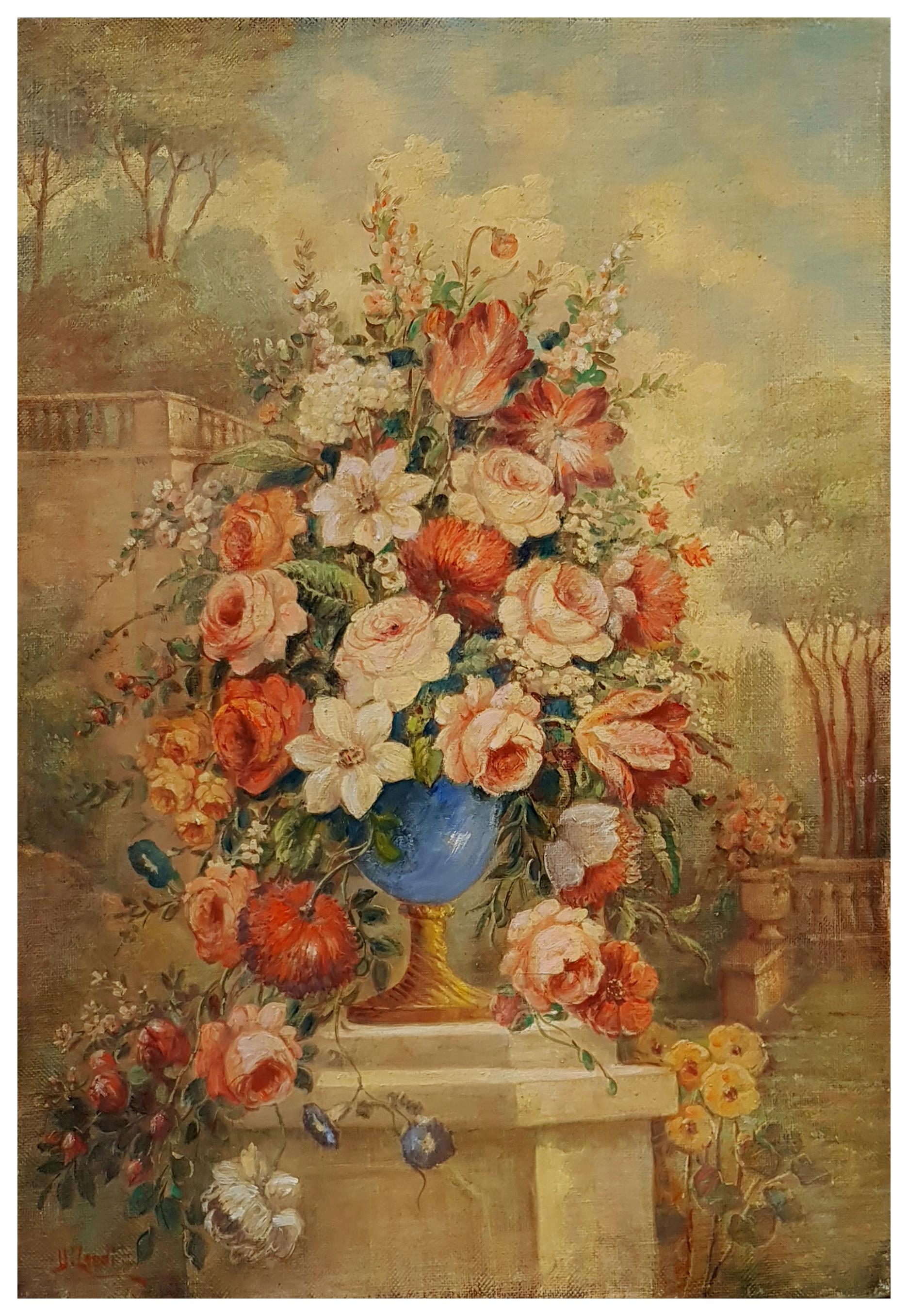 Flowers -Vittorio Landi Italia 2012 - Oil on canvas cm. 88 x 62.
 .
The painting recalls in the pictorial ways and in the choice of the subject the works of the Neapolitan painter Gasparo Lopez dei Fiori, He distinguished himself for his