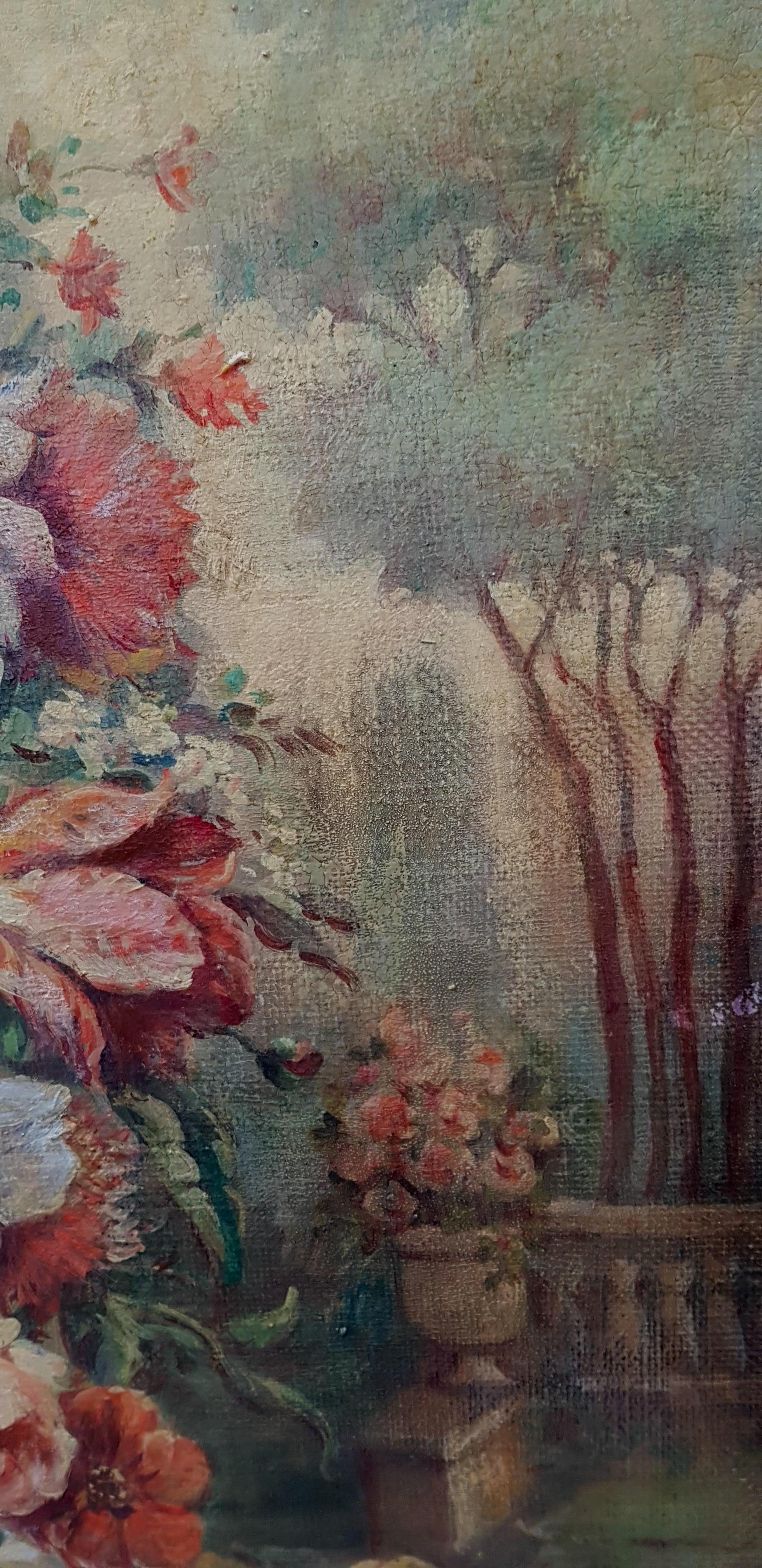 FLORES- Vittorio Landi -  Escuela napolitana - Pintura al óleo sobre lienzo en venta 4