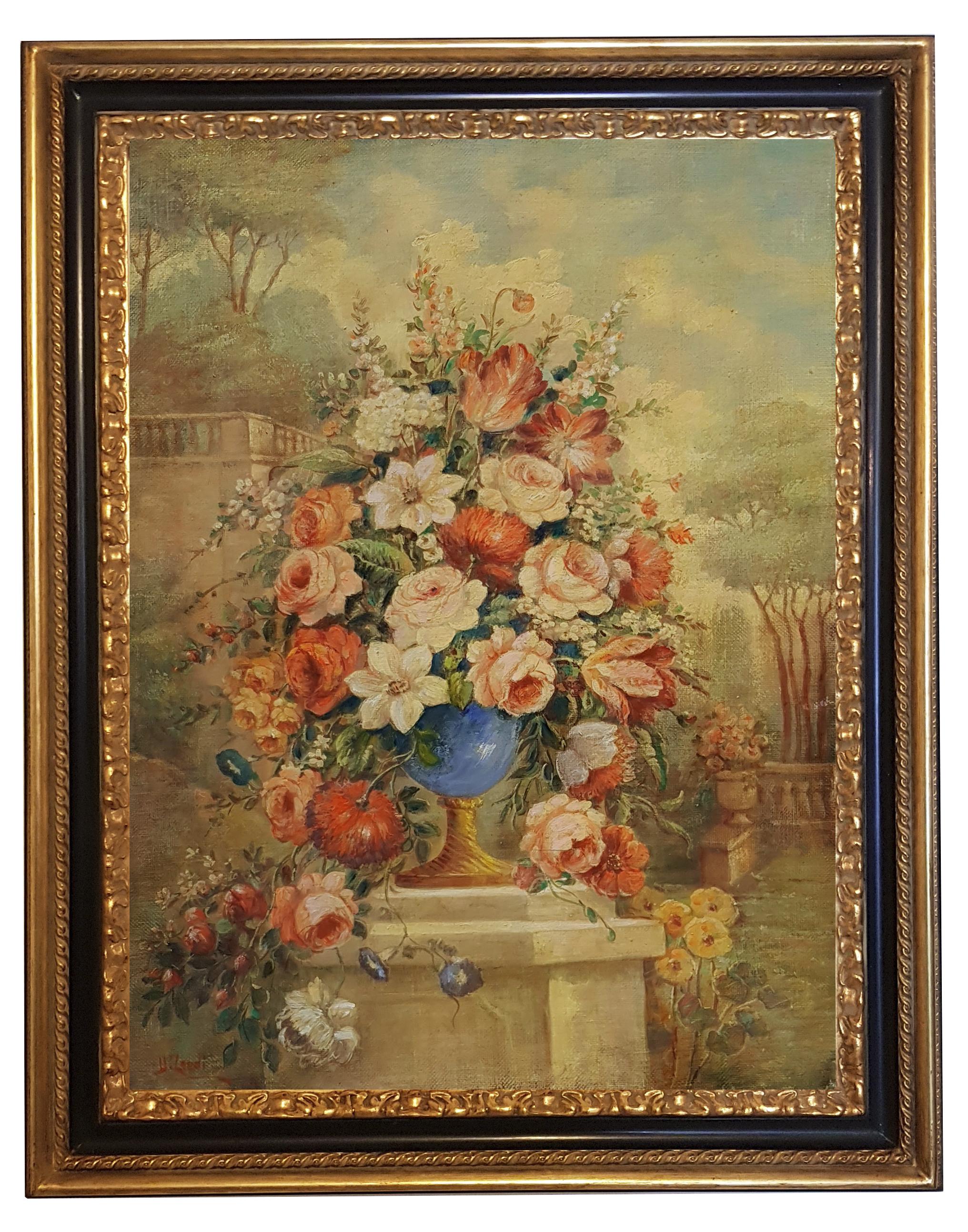 FLOWERS- Vittorio Landi  École napolitaine - Peinture à l'huile sur toile