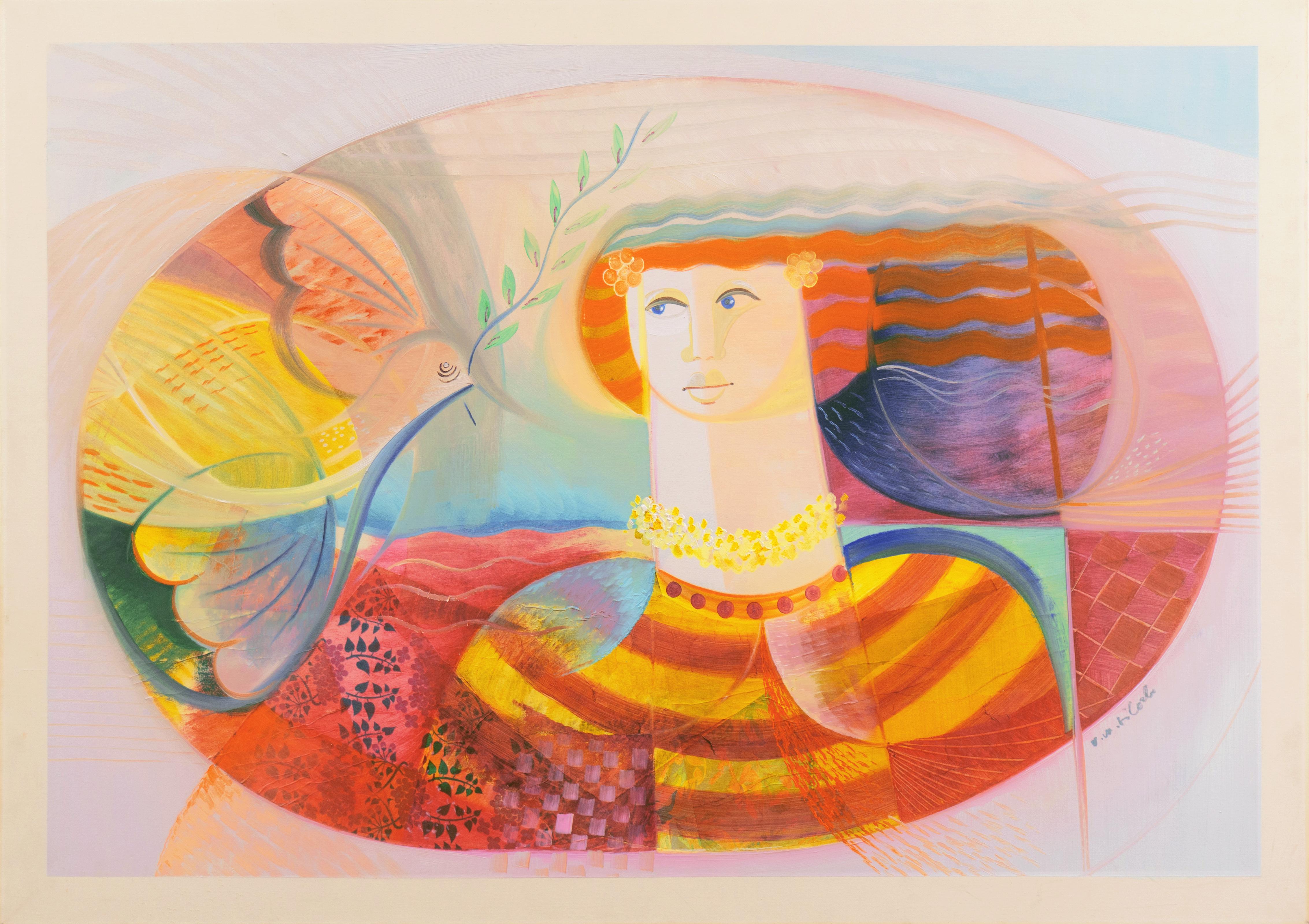 'Dove of Peace', Large Oil, New Figurative Movement, Italian Modernism, Biennale - Painting by Vittorio Maria Di Carlo