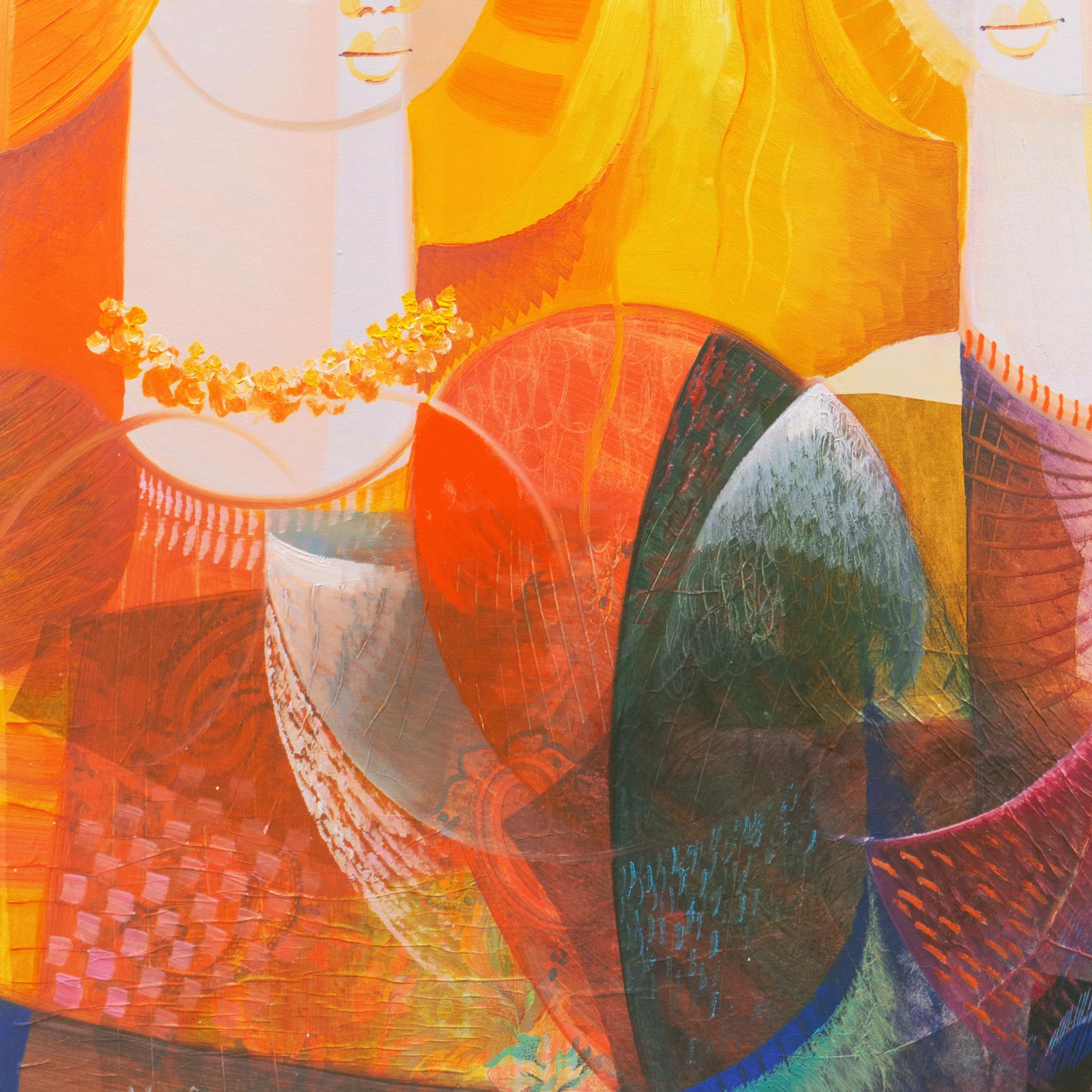 'Lovers beneath a Tree of Doves', New Figurative Movement, Italian Modernist Oil For Sale 4