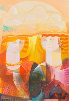 'Lovers beneath a Tree of Doves', New Figurative Movement, Italian Modernist Oil