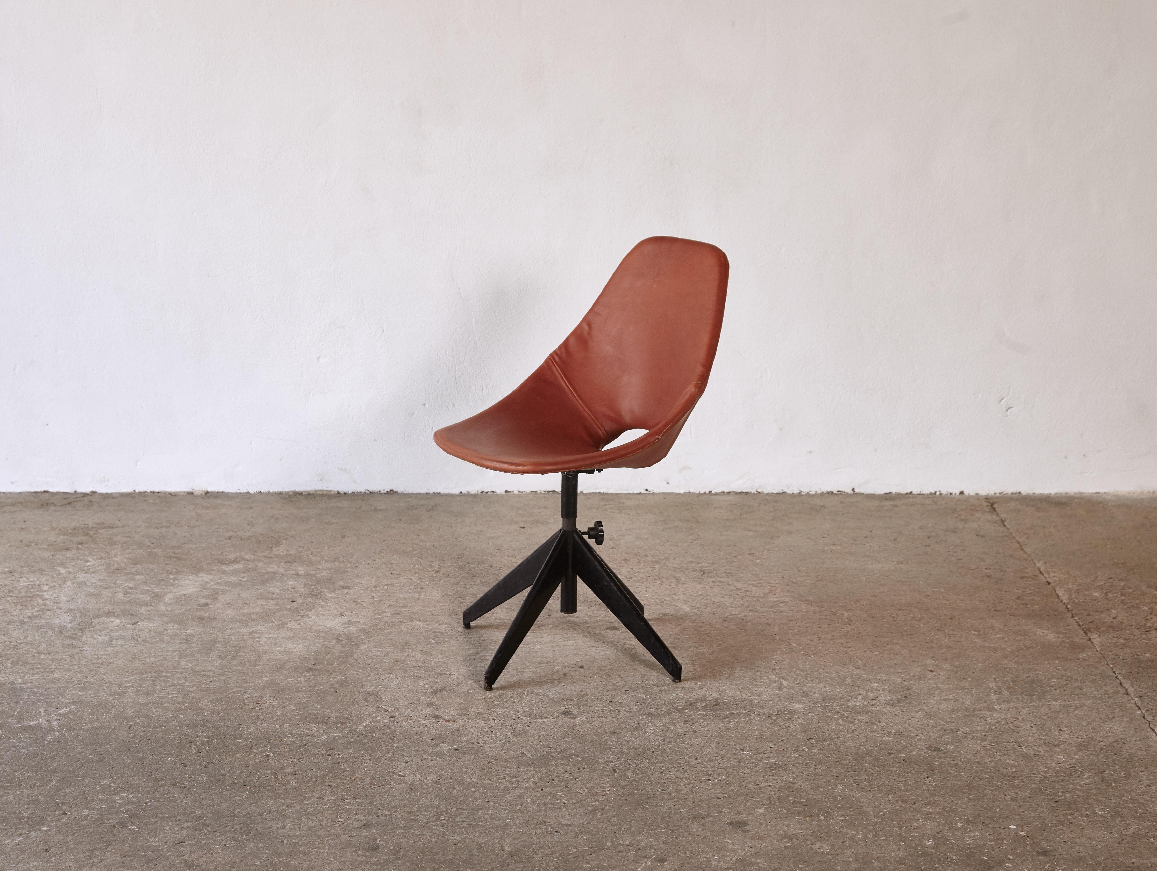Mid-Century Modern Vittorio Nobili for Fratelli Tagliabue Medea Leather Desk Chair, Italy, 1950s For Sale