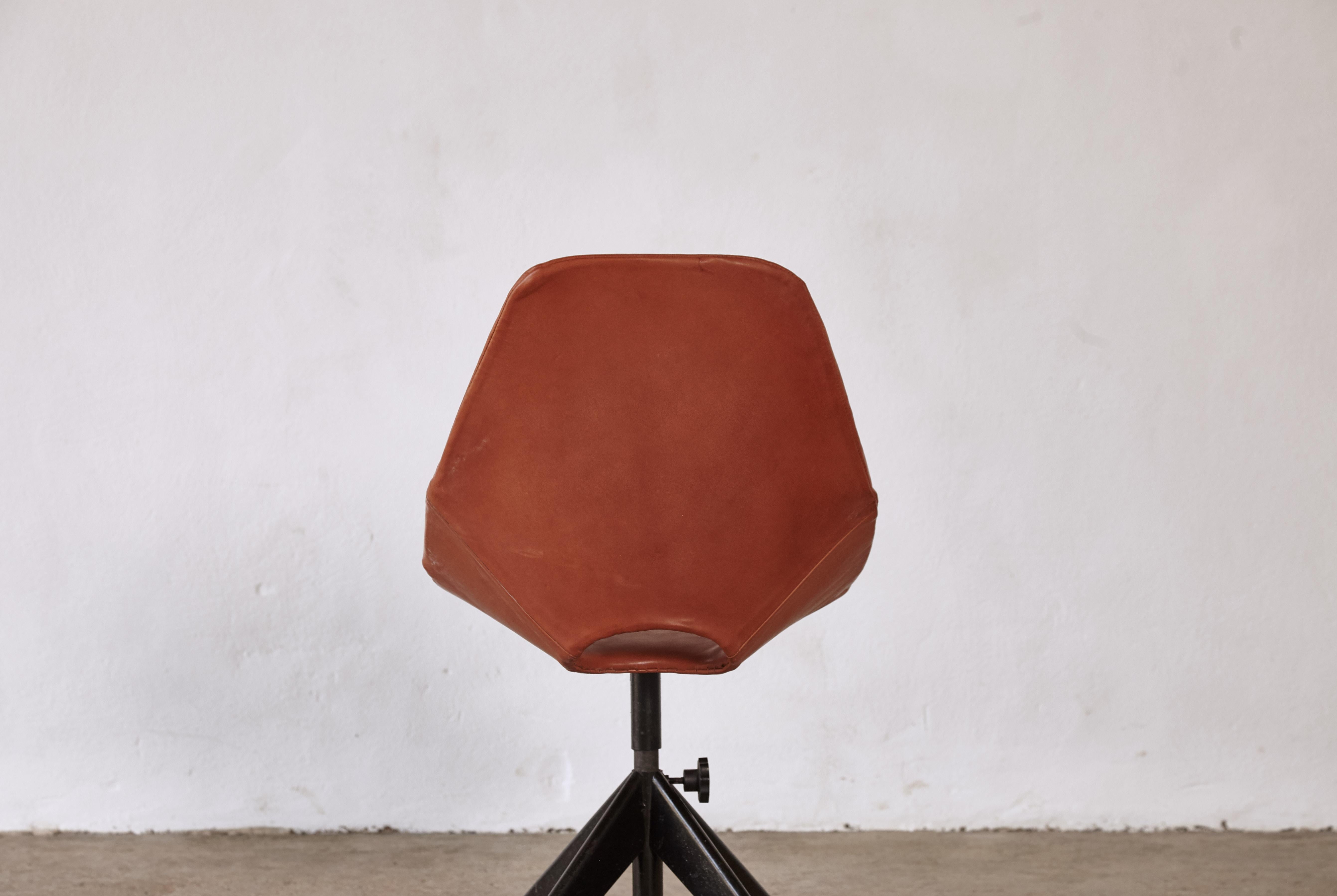 Metal Vittorio Nobili for Fratelli Tagliabue Medea Leather Desk Chair, Italy, 1950s For Sale