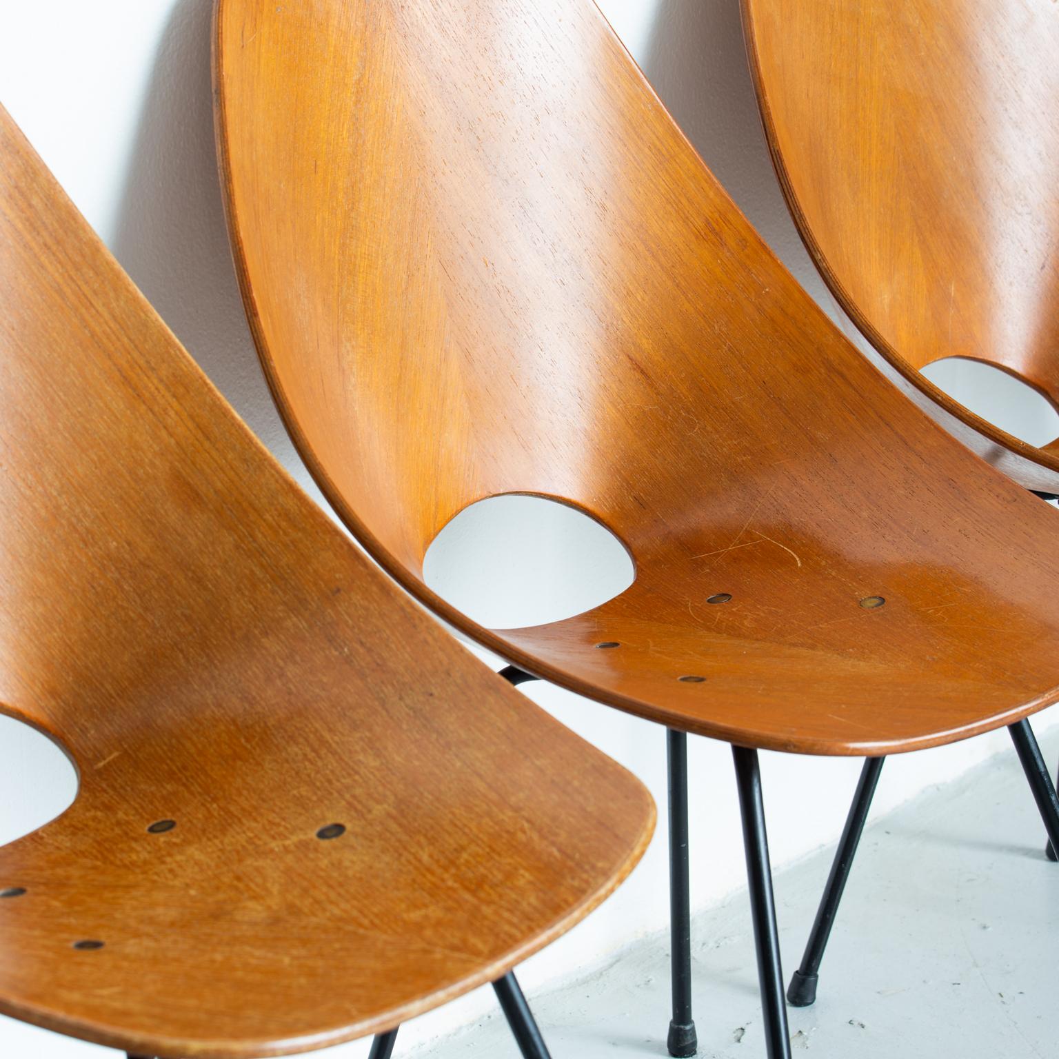 Mid-20th Century Set of six vintage italian Medea chairs in wood by Vittorio Nobili for Tagliabue For Sale