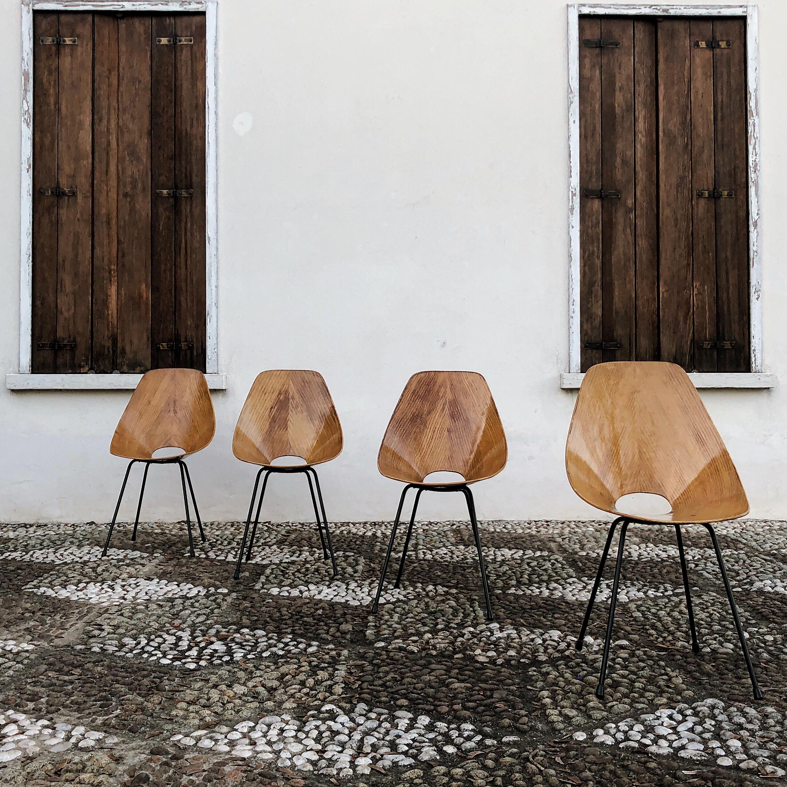 Italian Vittorio Nobili Midcentury Ash Wood Medea Dining Room Chairs, 1956, Set of Four For Sale