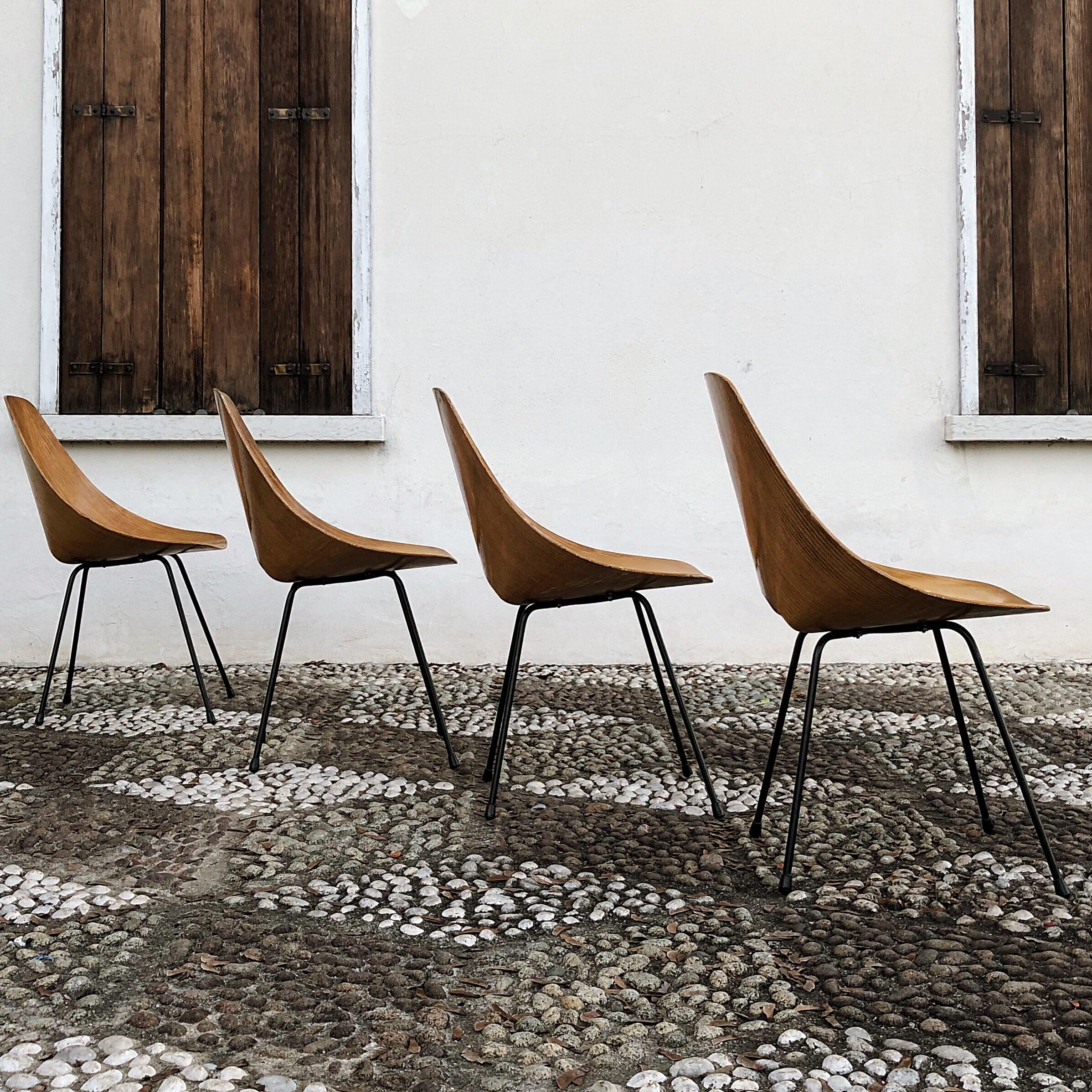 Vittorio Nobili Midcentury Ash Wood Medea Dining Room Chairs, 1956, Set of Four For Sale 1