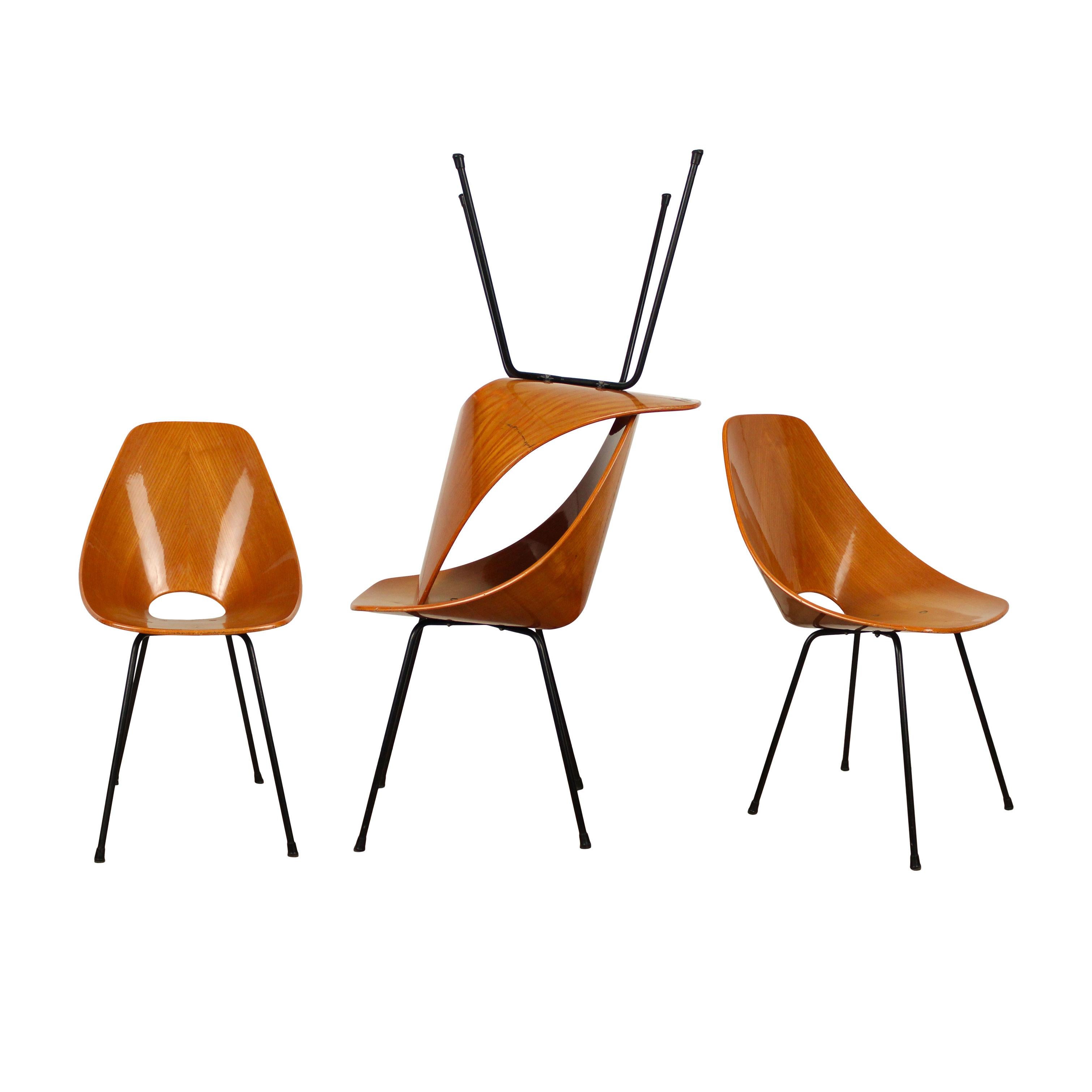 Mid-Century Modern Vittorio Nobili Midcentury Beech Wood Medea Dining Room Chairs, 1956, Set of 4 For Sale