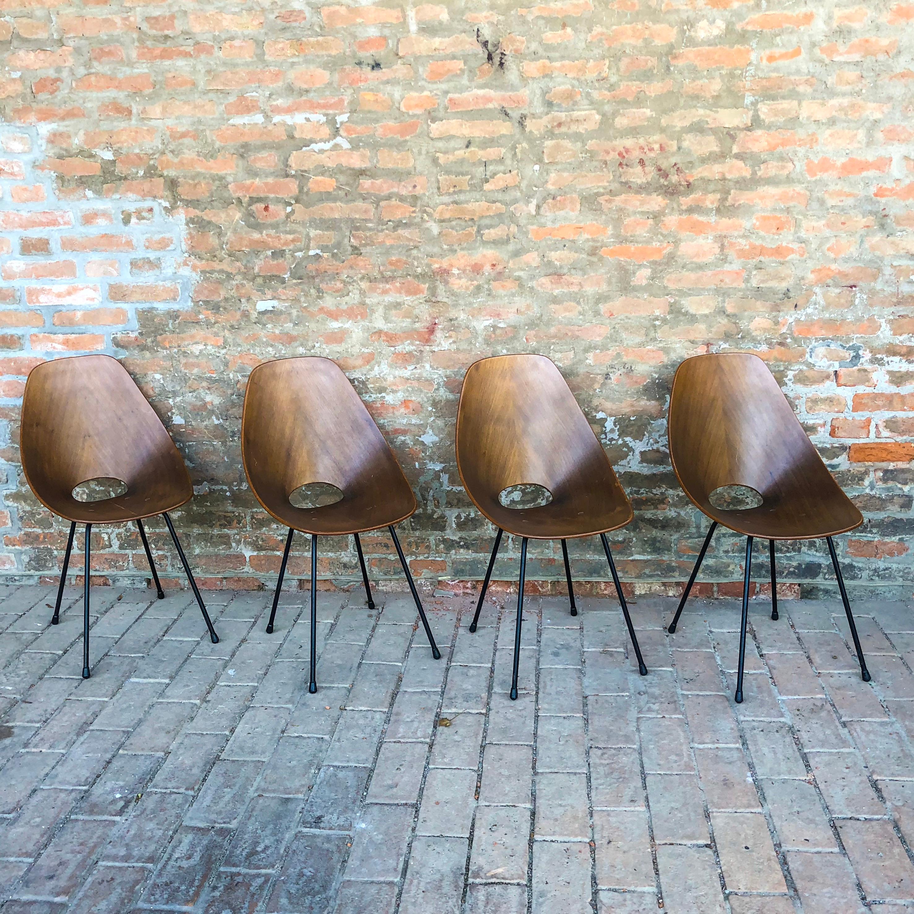Vittorio Nobili Midcentury Teak Medea Dining Room Chairs, 1956, Set of Four For Sale 1