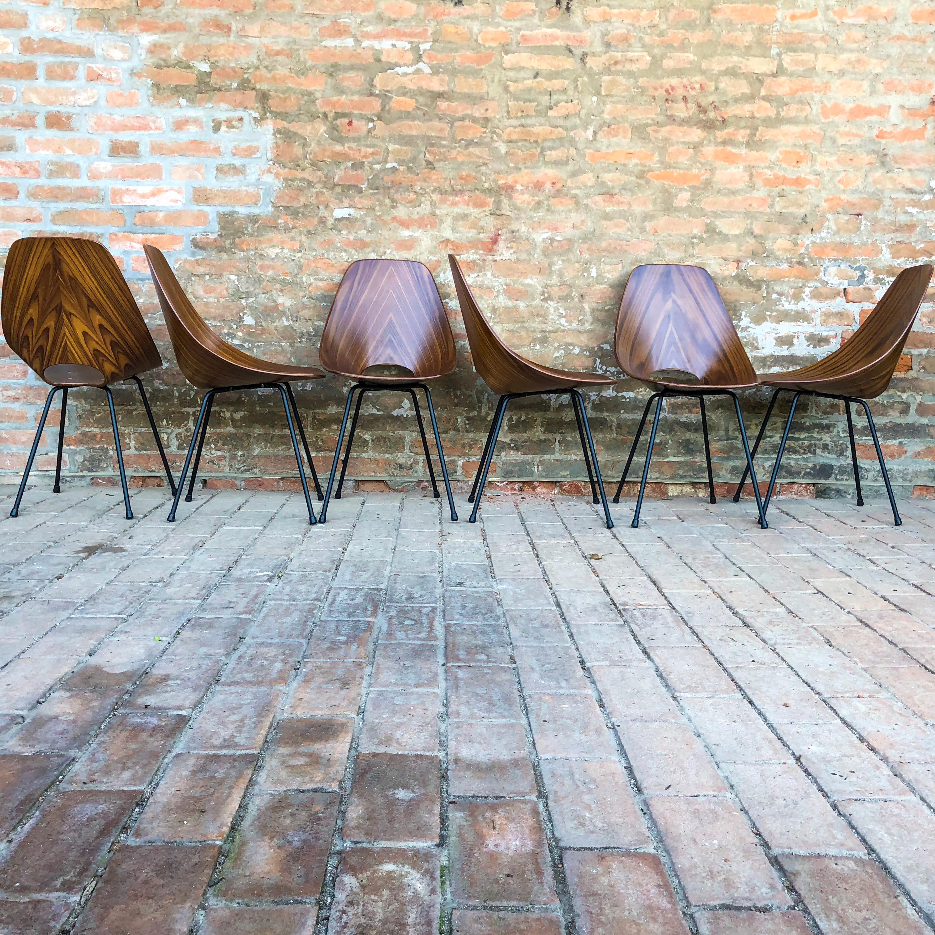 Italian Vittorio Nobili Midcentury Teak Medea Dining Room Chairs, 1956, Set of Six For Sale