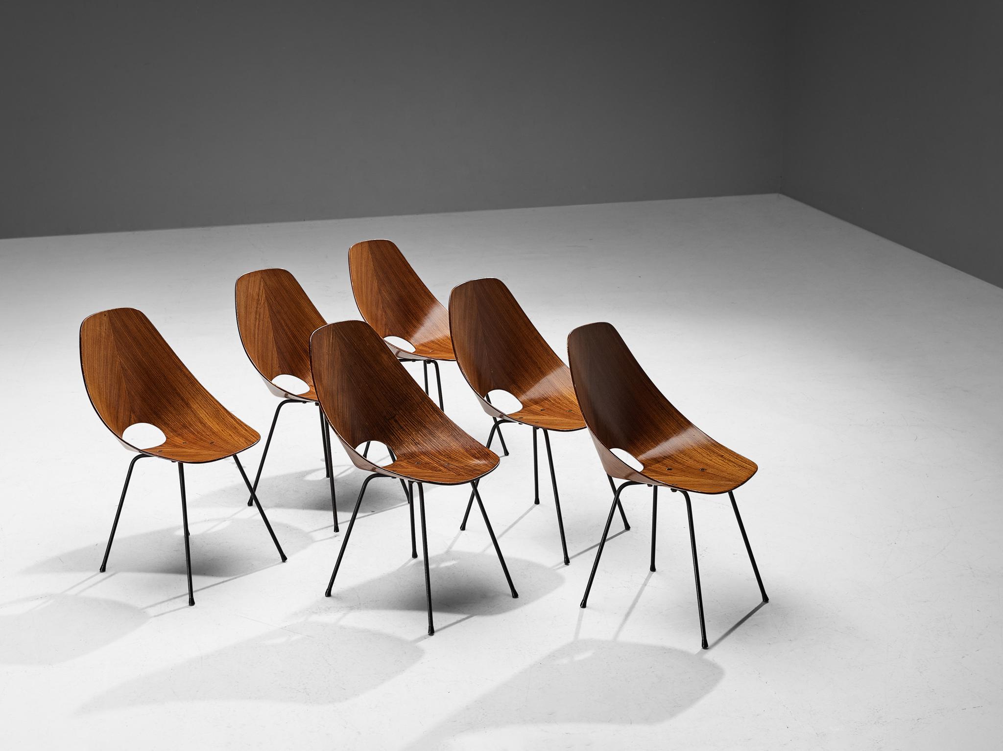 Vittorio Nobili Set of Six 'Medea' Dining Chairs in Teak In Good Condition In Waalwijk, NL