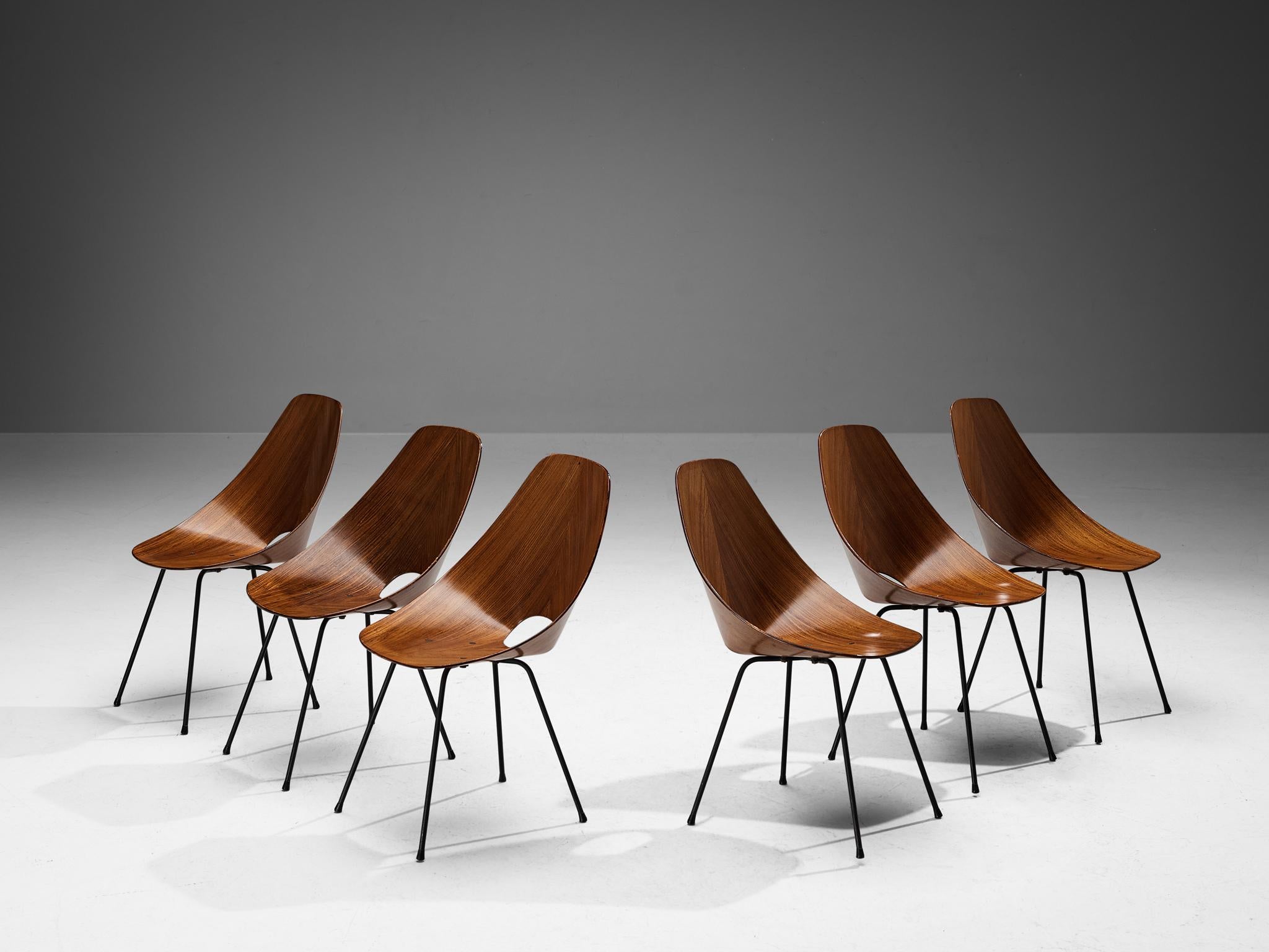 Metal Vittorio Nobili Set of Six 'Medea' Dining Chairs in Teak