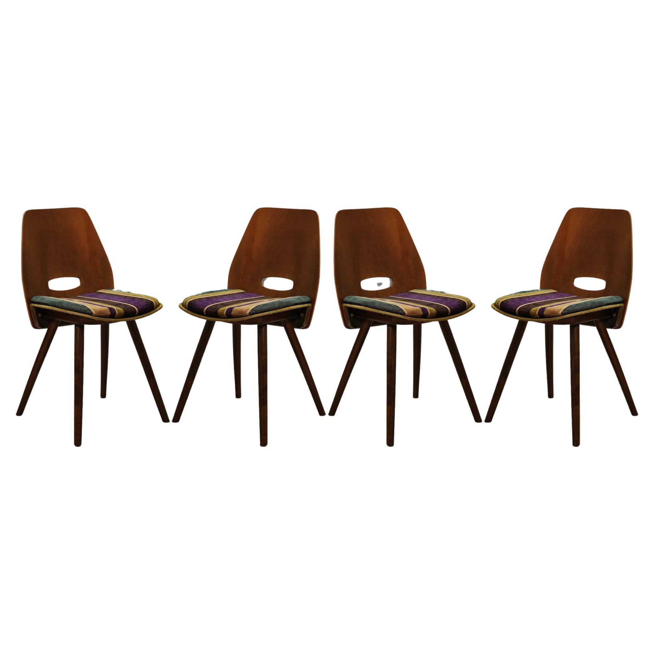 Vittorio Nobili Walnut and Velvet Italian Mid-century Dinning Room Chairs, 1955
