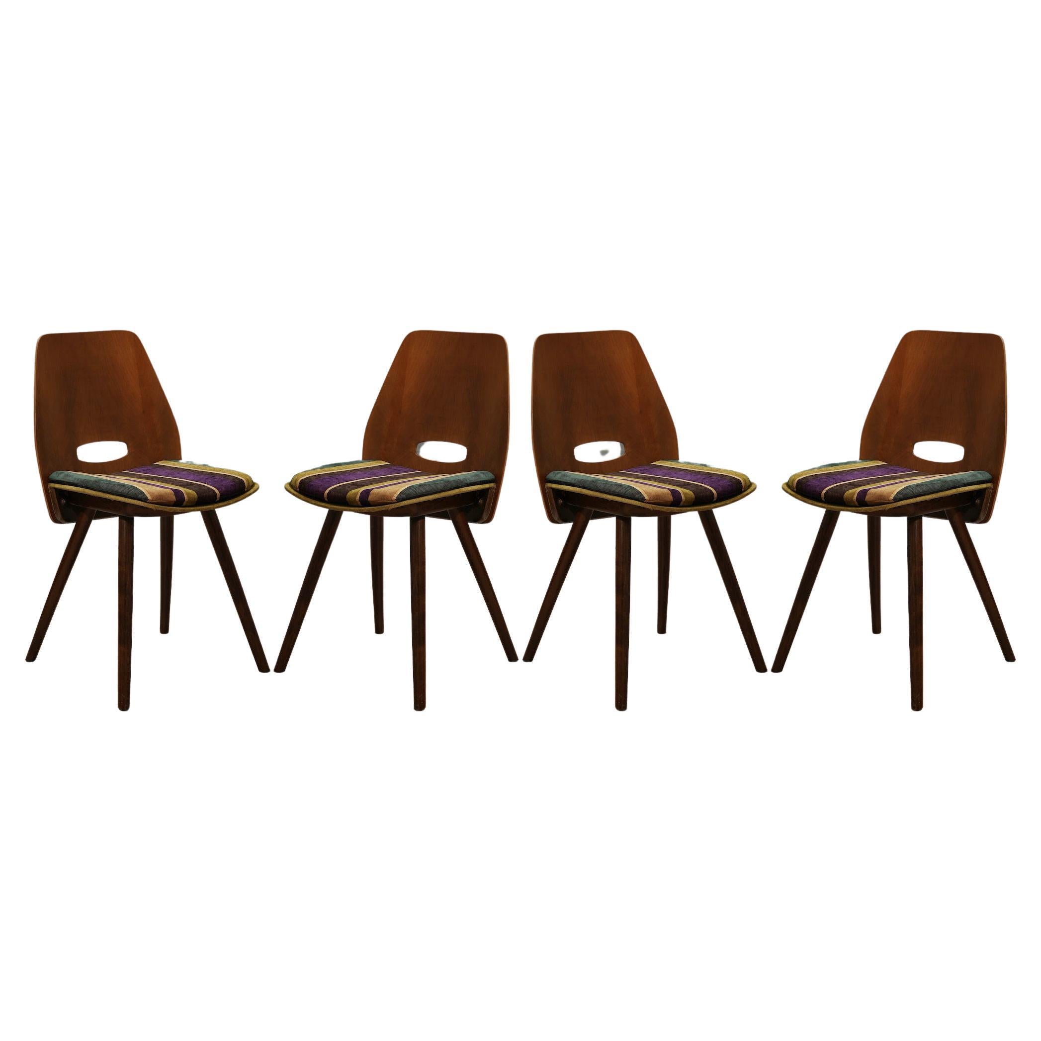 Vittorio Nobili Walnut and Velvet Italian Mid-century Chairs, 1955 For Sale