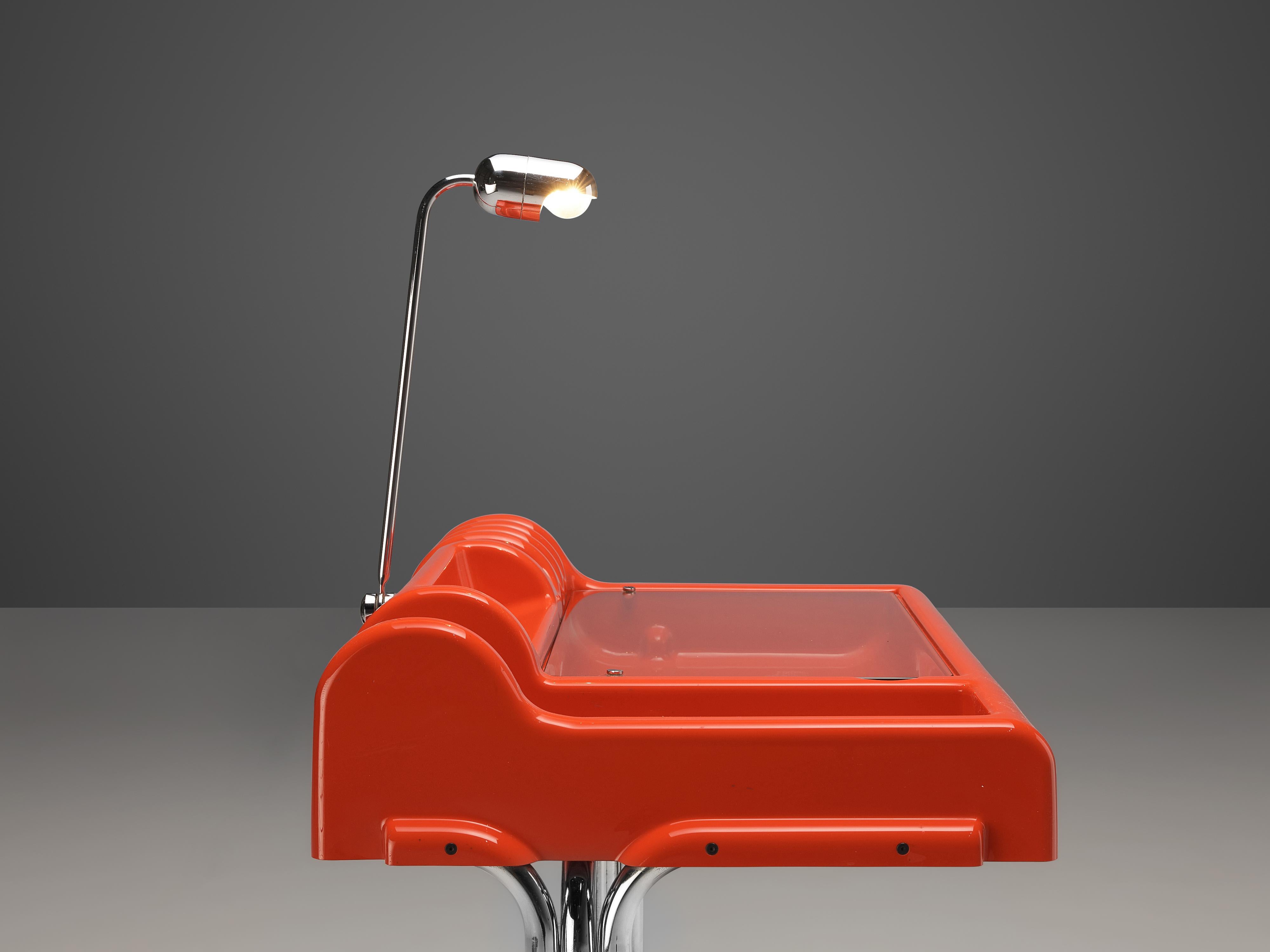 Mid-Century Modern Vittorio Parigi & Nani Prina Red 'Orix' Desk with Lamp