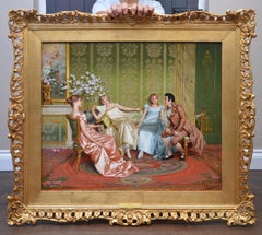 Casanova - 19th Century Oil Painting of Three Young Parisian Beauties & Lothario