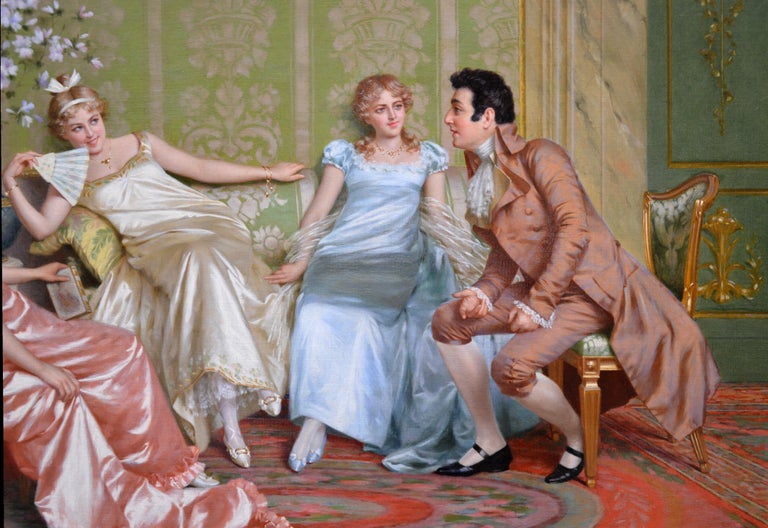 Casanova - 19th Century Oil Painting of Three Young Parisian Beauties & Lothario For Sale 1