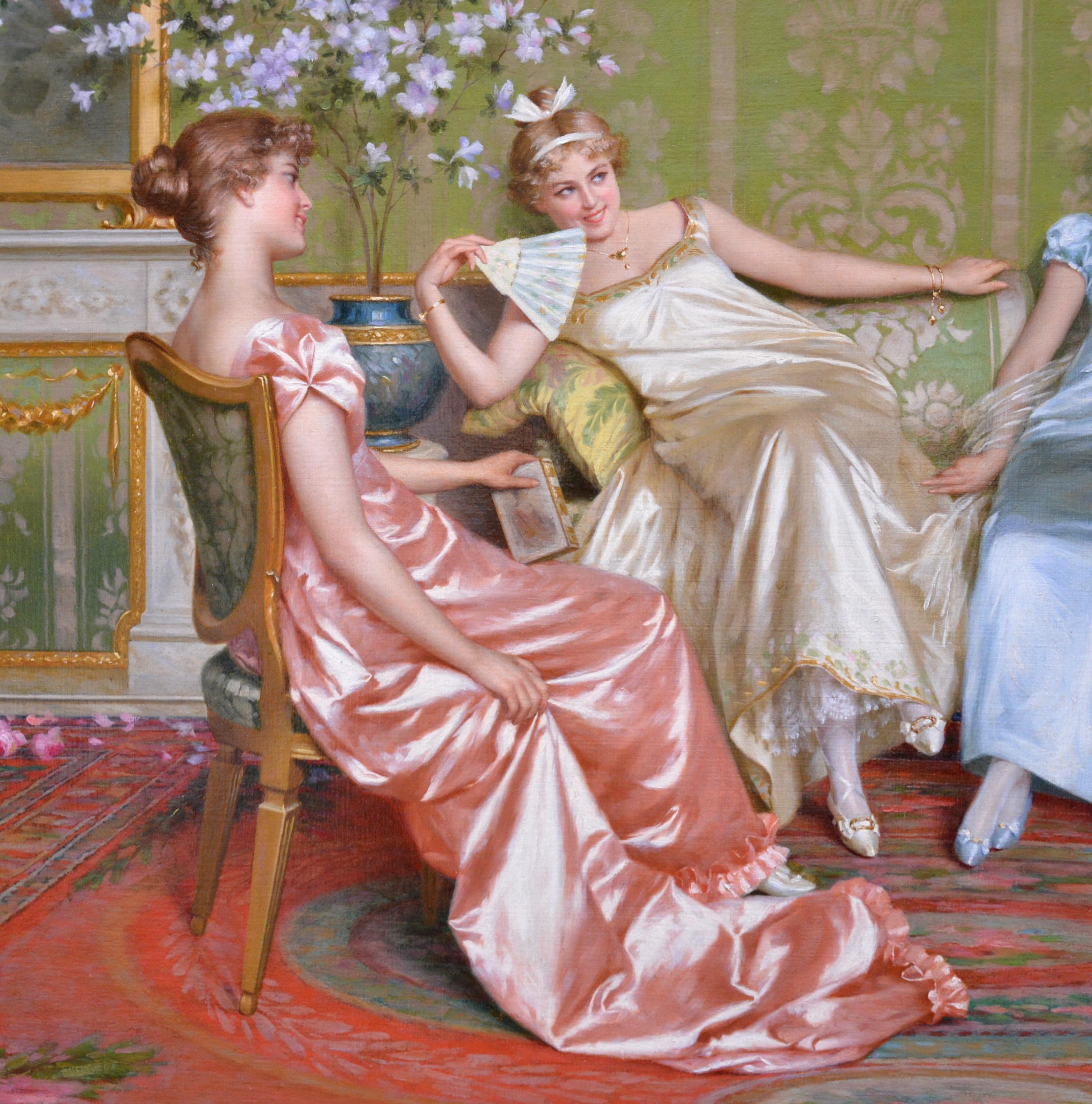 Casanova - 19th Century Oil Painting of Three Young Parisian Beauties & Lothario - Brown Figurative Painting by Vittorio Reggianini