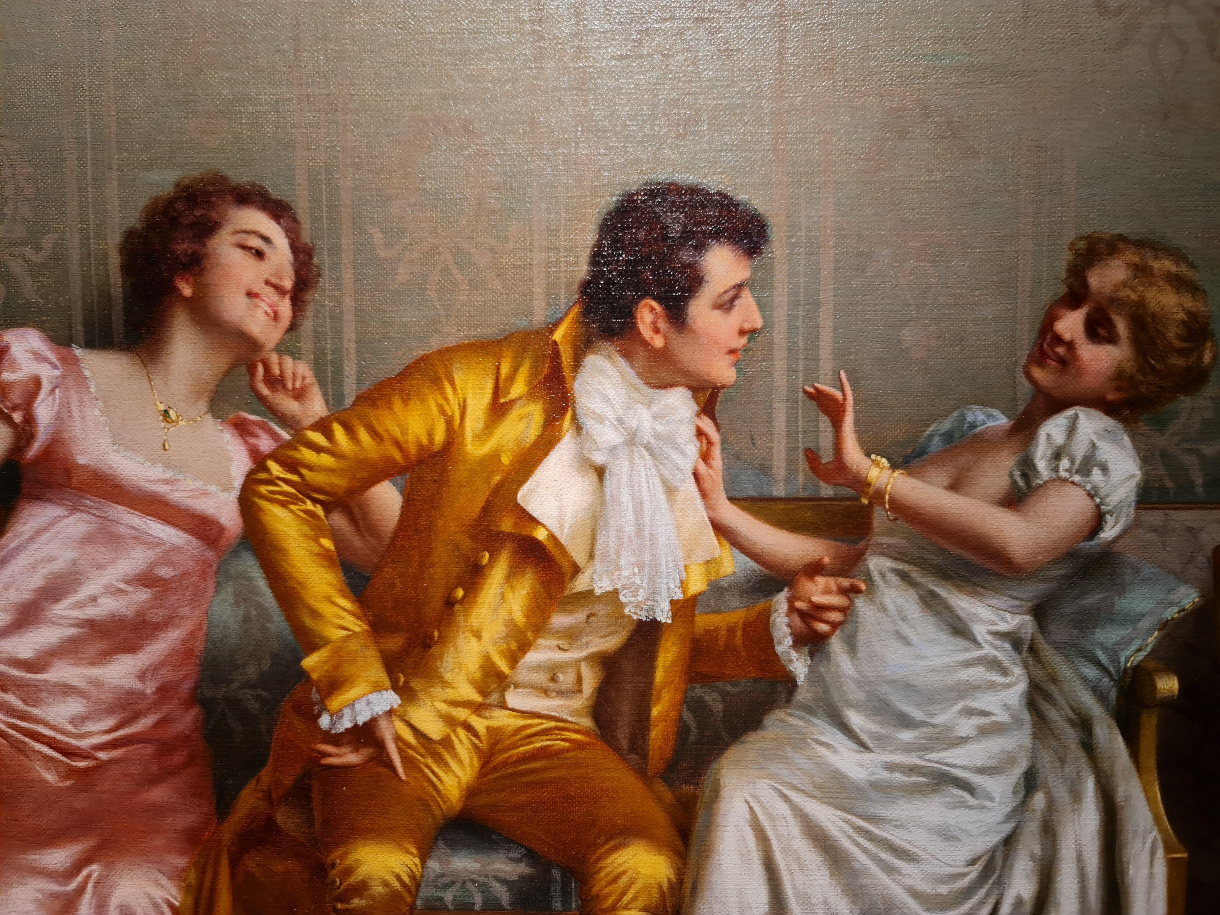Flirt - Figurative Painting Marrone di Vittorio Reggianini