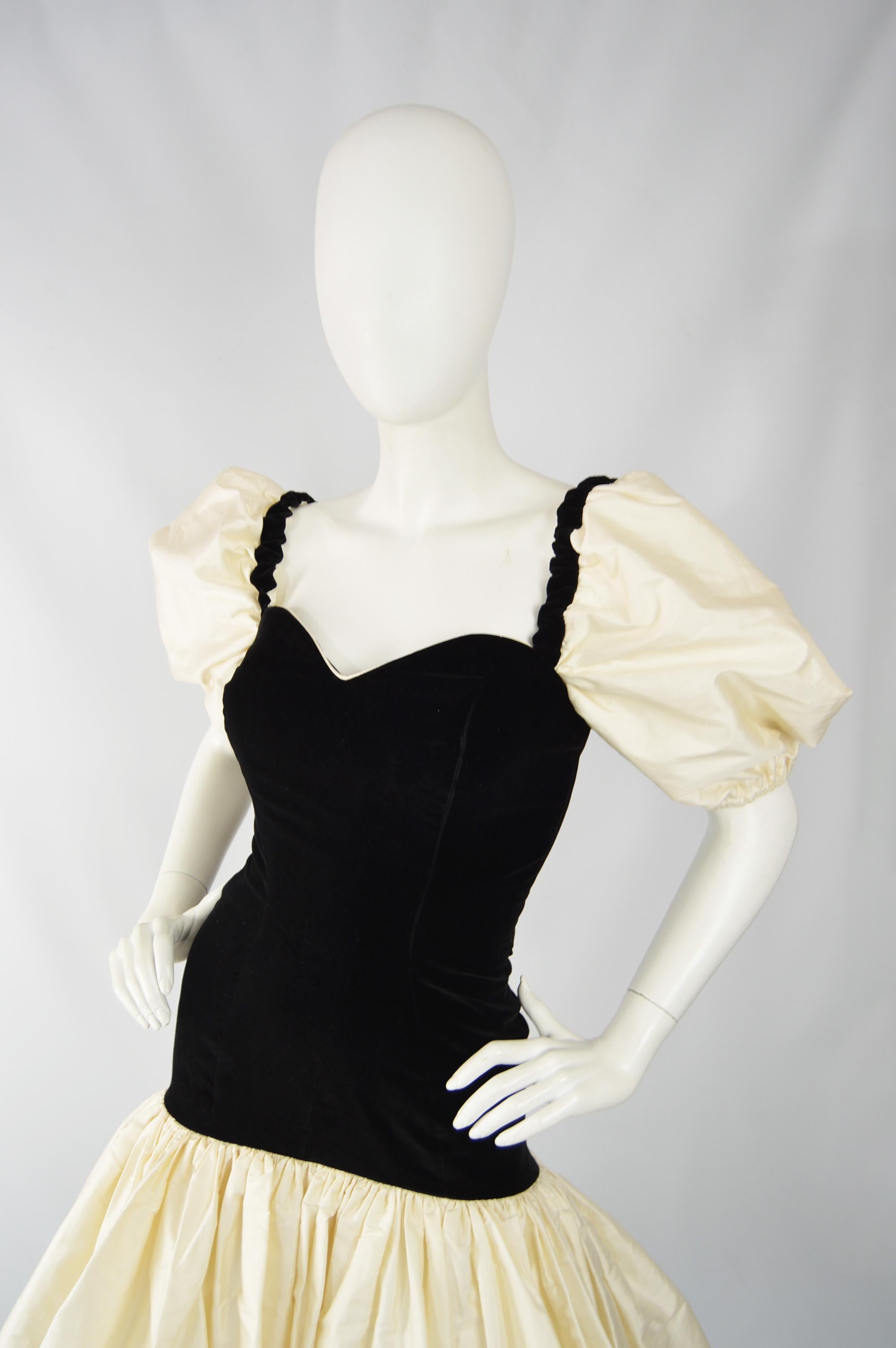 White Vittorio Rosato for Harvey Nichols Black Velvet & Ivory Silk Evening Dress For Sale