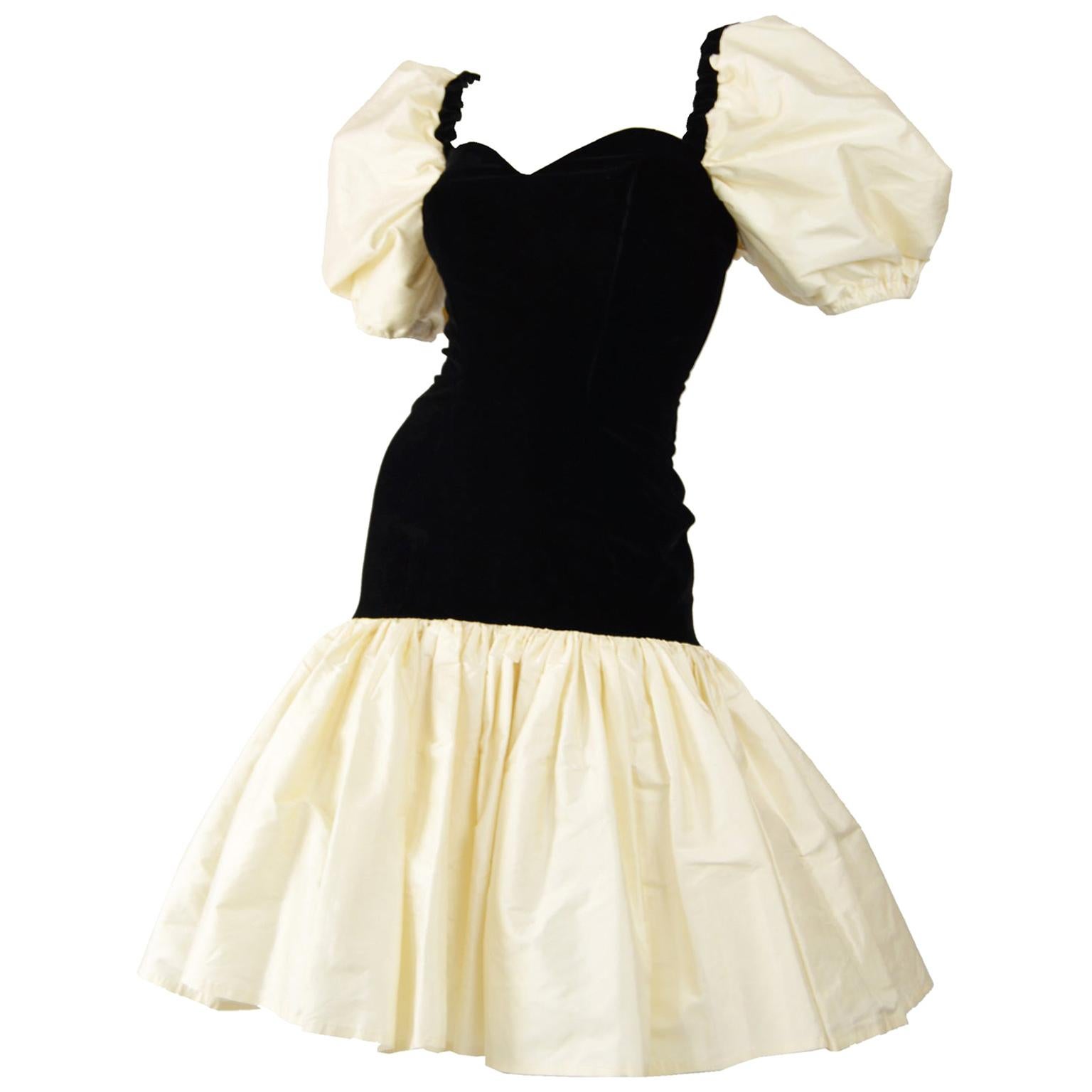 Vittorio Rosato for Harvey Nichols Black Velvet & Ivory Silk Evening Dress For Sale