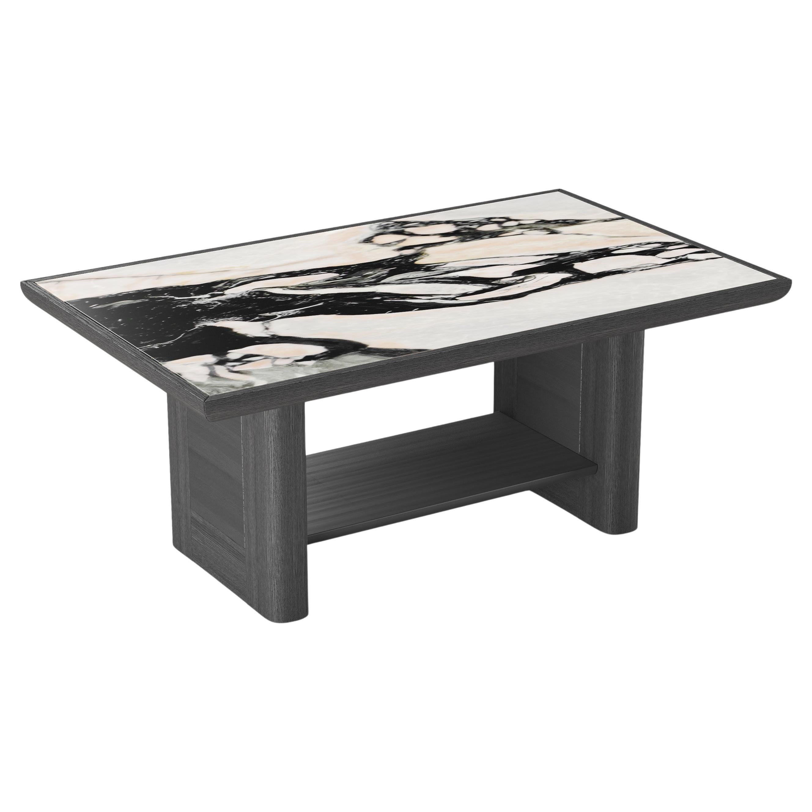 Vittorio Side Table in Black Ash Wood & Notre Dame Marble