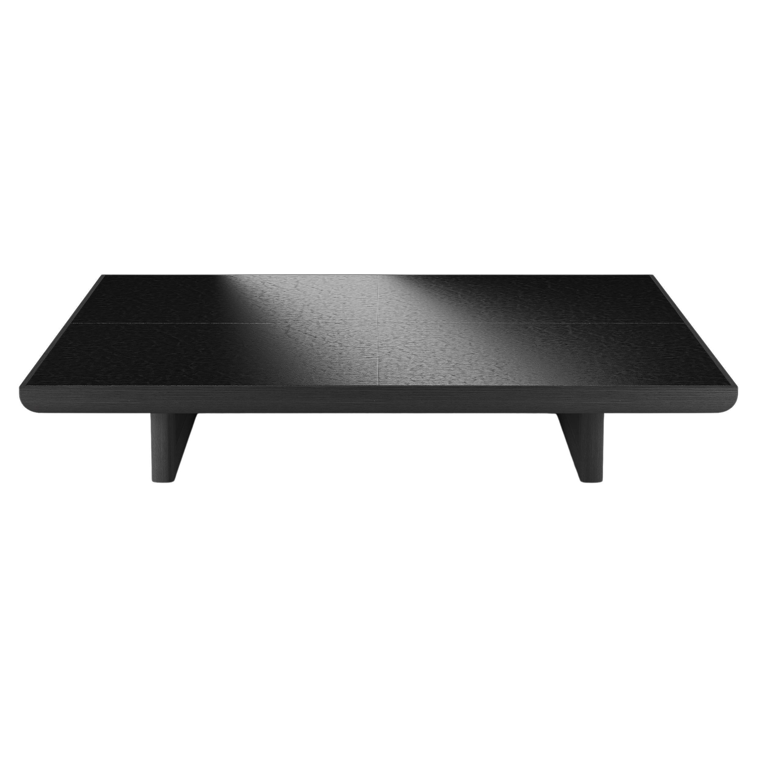 Vittorio Square Coffee Table in Black Ash Wood & Black Aniline Leather